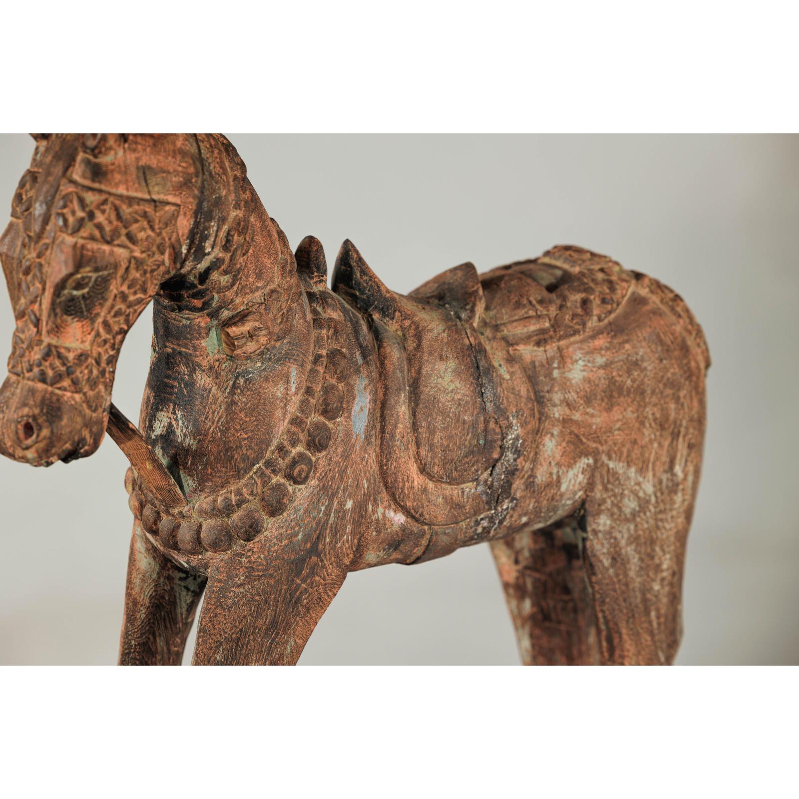 Hand-Carved Painted Wood Horse Sculpture with Geometric Details-6. Asian &amp; Chinese Furniture, Art, Antiques, Vintage Home Décor for sale at FEA Home