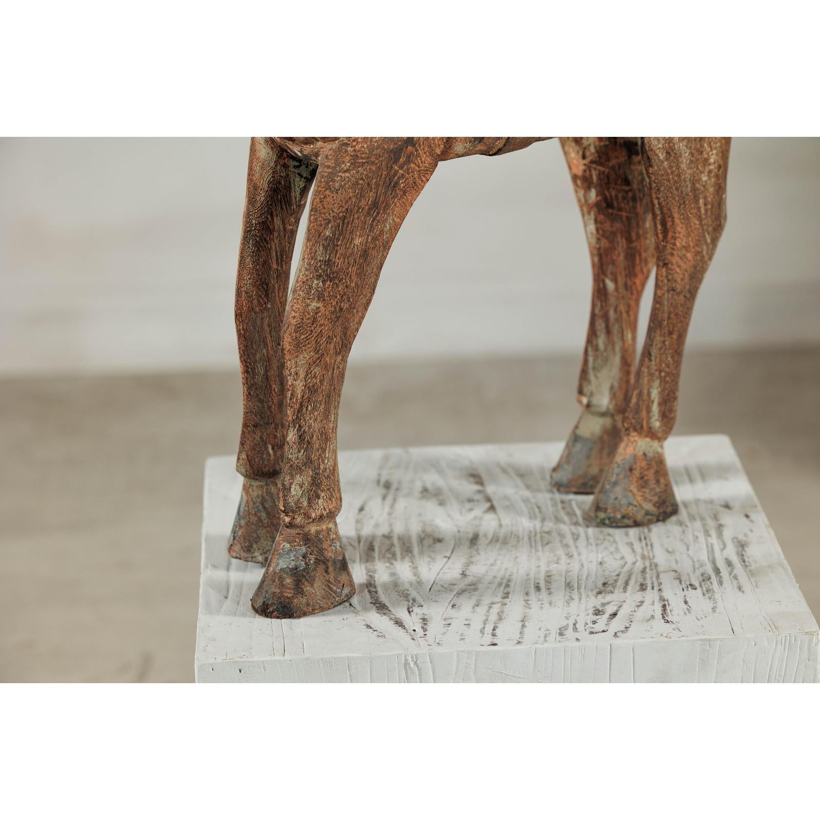 Hand-Carved Painted Wood Horse Sculpture with Geometric Details-7. Asian &amp; Chinese Furniture, Art, Antiques, Vintage Home Décor for sale at FEA Home