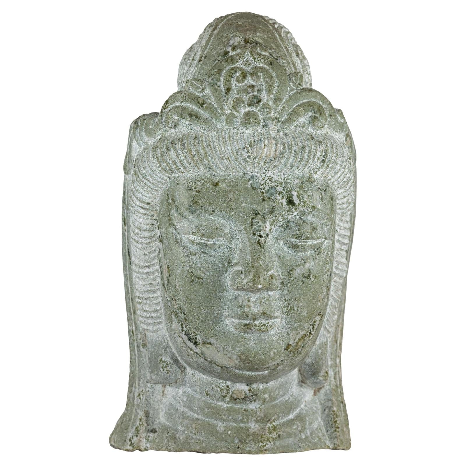 Hand-Carved Vintage Stone Quán Yīn Head Sculpture with Natural Patina-1. Asian & Chinese Furniture, Art, Antiques, Vintage Home Décor for sale at FEA Home