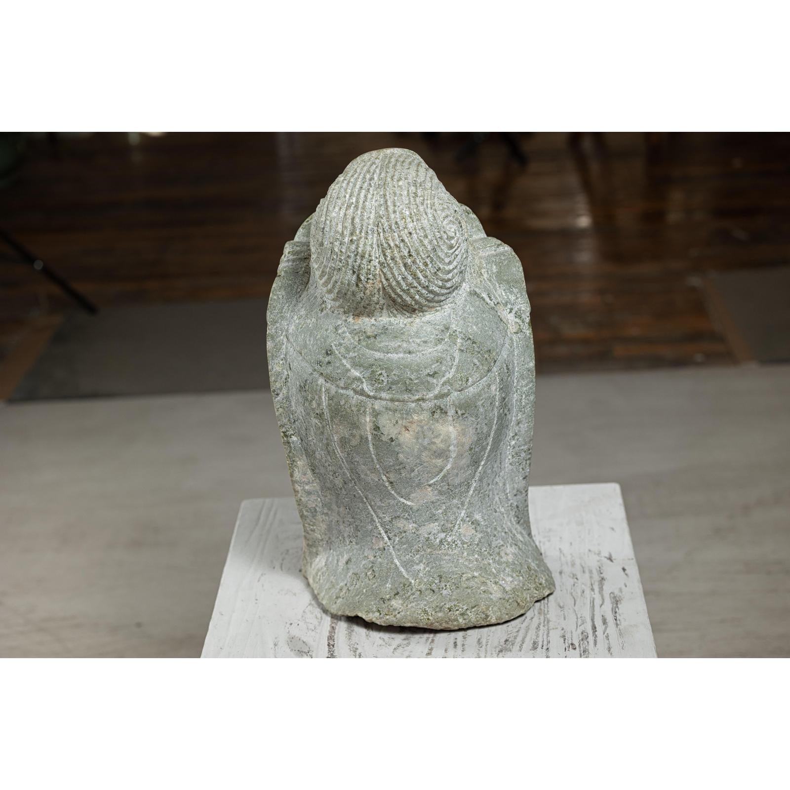 Hand-Carved Vintage Stone Quán Yīn Head Sculpture with Natural Patina-14. Asian &amp; Chinese Furniture, Art, Antiques, Vintage Home Décor for sale at FEA Home