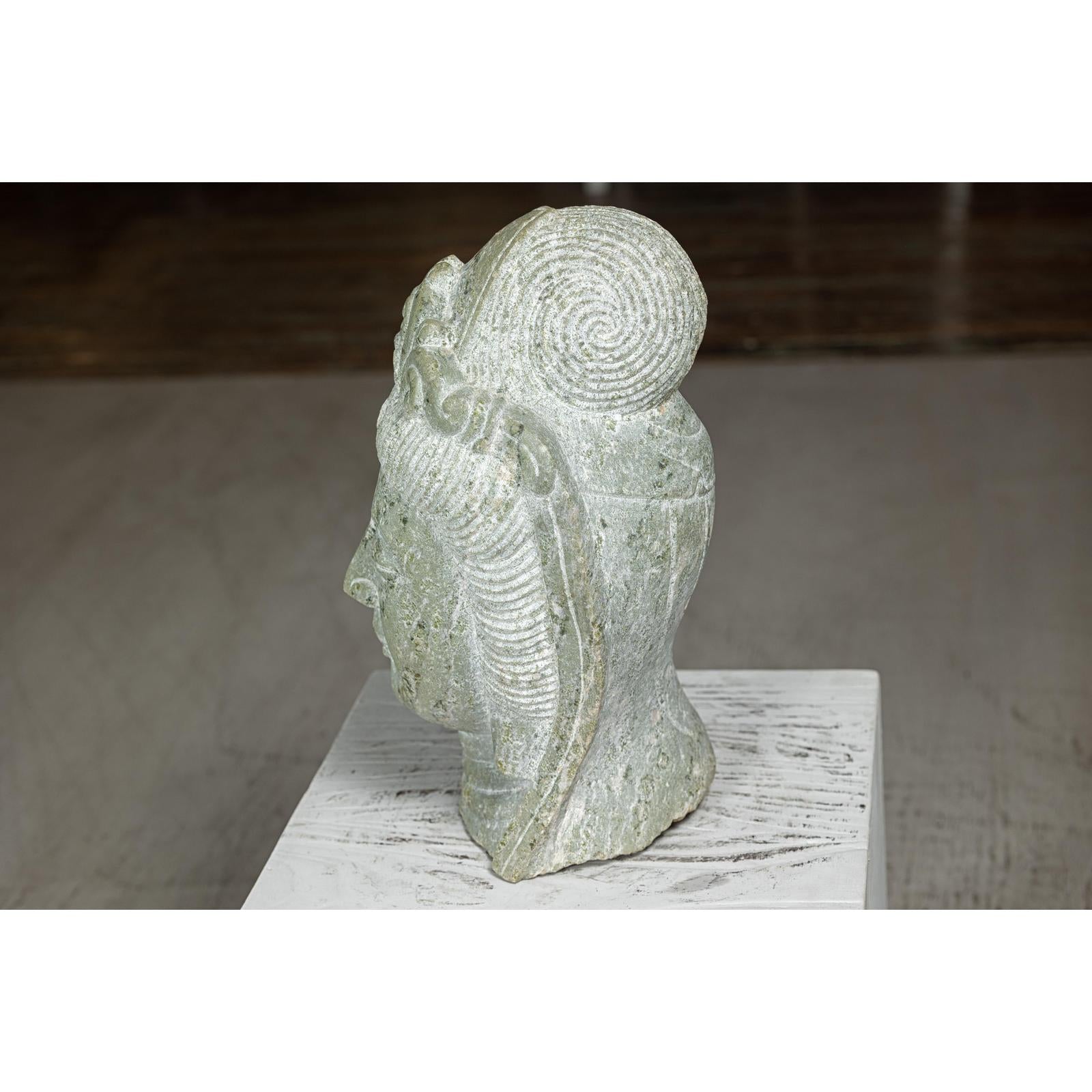 Hand-Carved Vintage Stone Quán Yīn Head Sculpture with Natural Patina-15. Asian &amp; Chinese Furniture, Art, Antiques, Vintage Home Décor for sale at FEA Home
