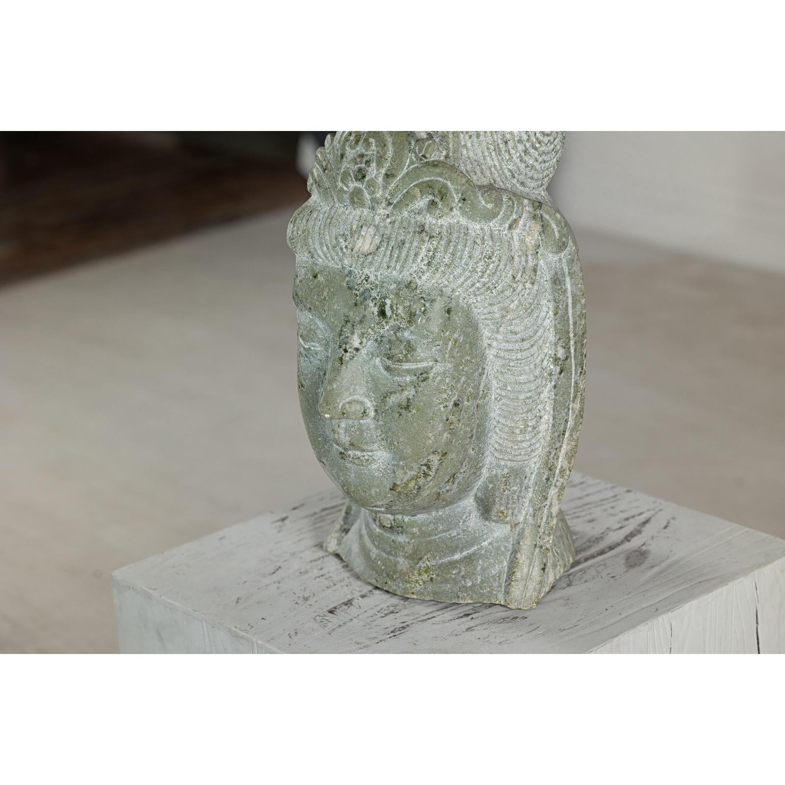 Hand-Carved Vintage Stone Quán Yīn Head Sculpture with Natural Patina-17. Asian &amp; Chinese Furniture, Art, Antiques, Vintage Home Décor for sale at FEA Home