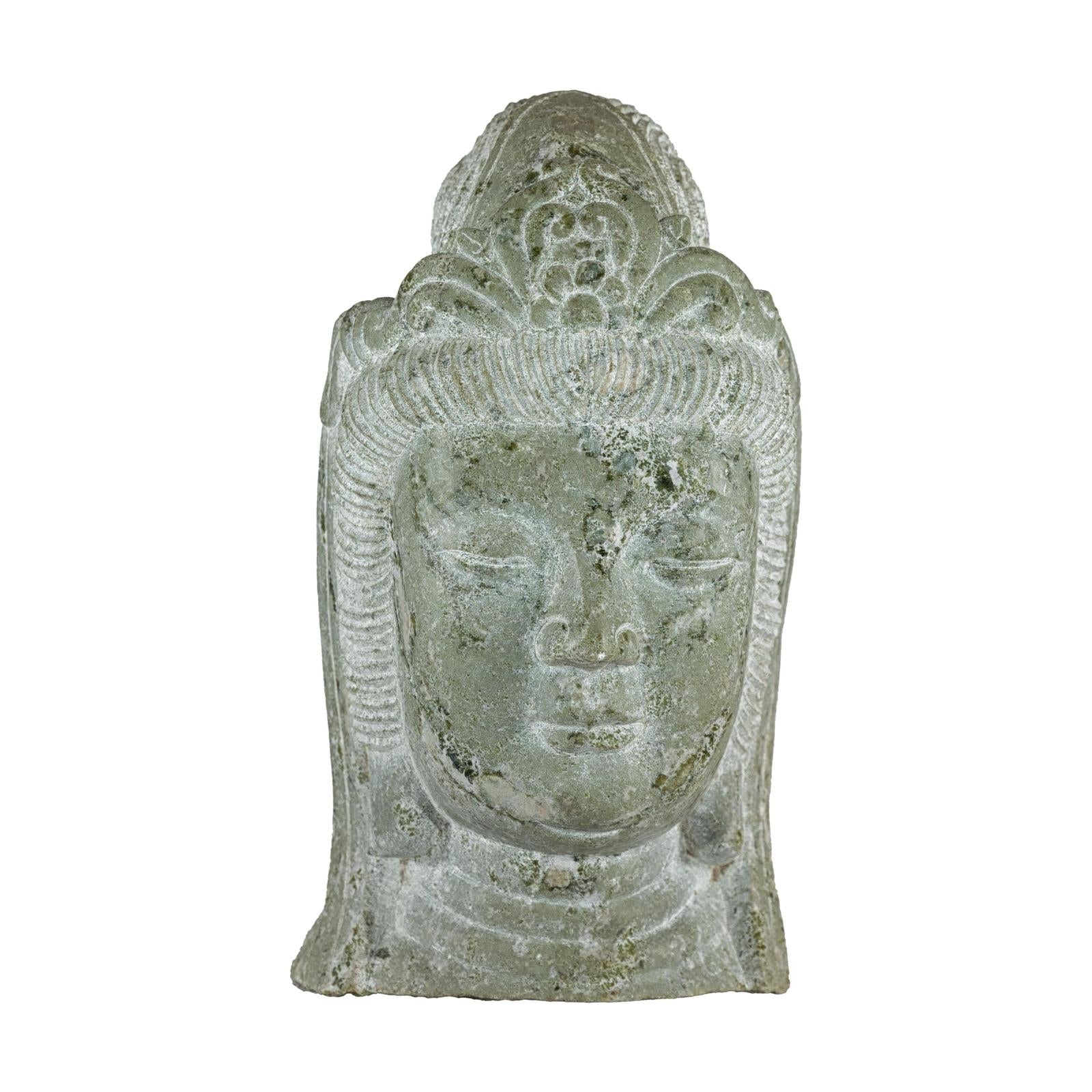 Hand-Carved Vintage Stone Quán Yīn Head Sculpture with Natural Patina-19. Asian &amp; Chinese Furniture, Art, Antiques, Vintage Home Décor for sale at FEA Home