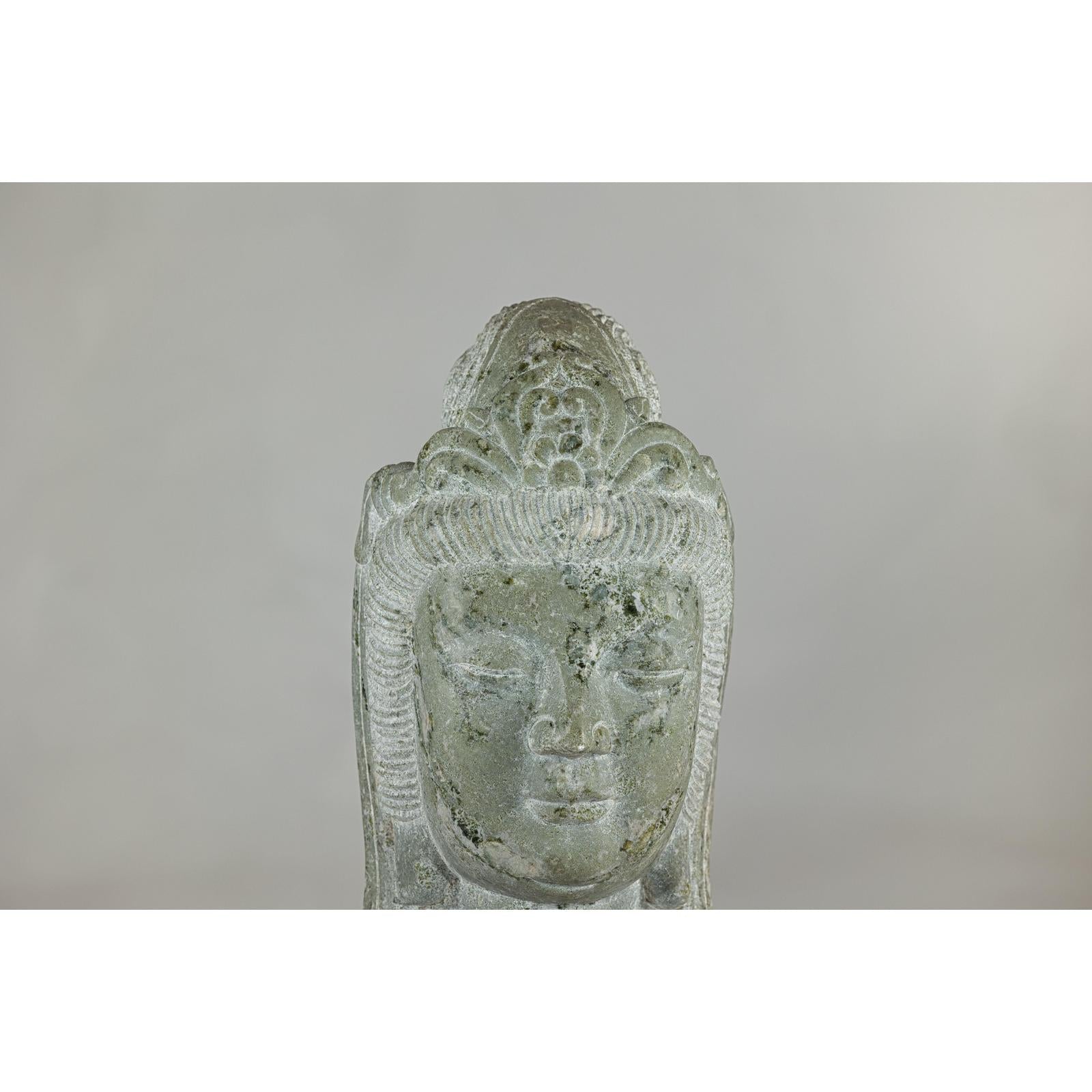 Hand-Carved Vintage Stone Quán Yīn Head Sculpture with Natural Patina-4. Asian &amp; Chinese Furniture, Art, Antiques, Vintage Home Décor for sale at FEA Home
