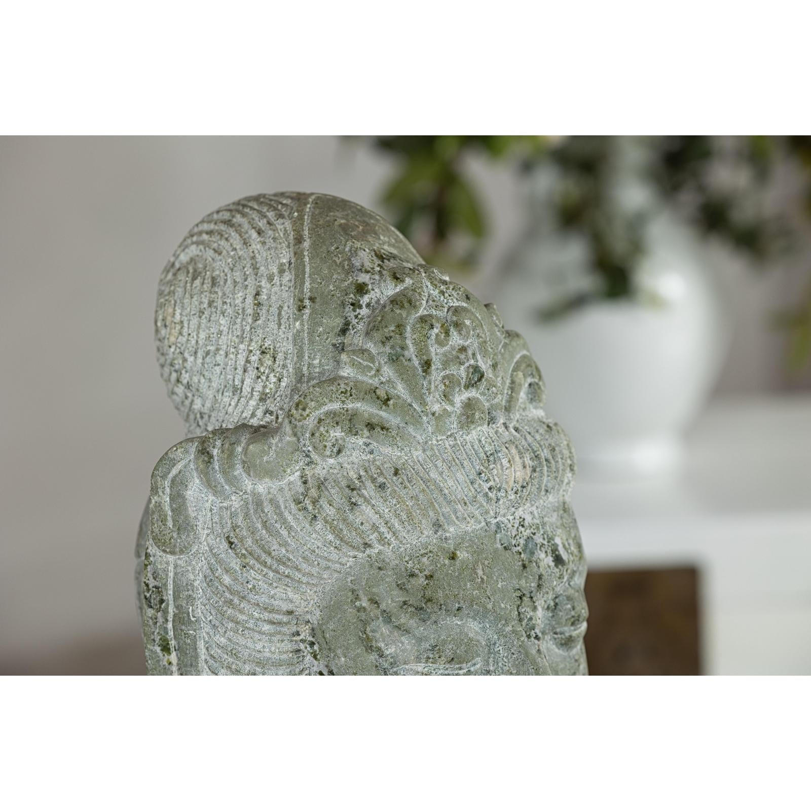 Hand-Carved Vintage Stone Quán Yīn Head Sculpture with Natural Patina-7. Asian &amp; Chinese Furniture, Art, Antiques, Vintage Home Décor for sale at FEA Home