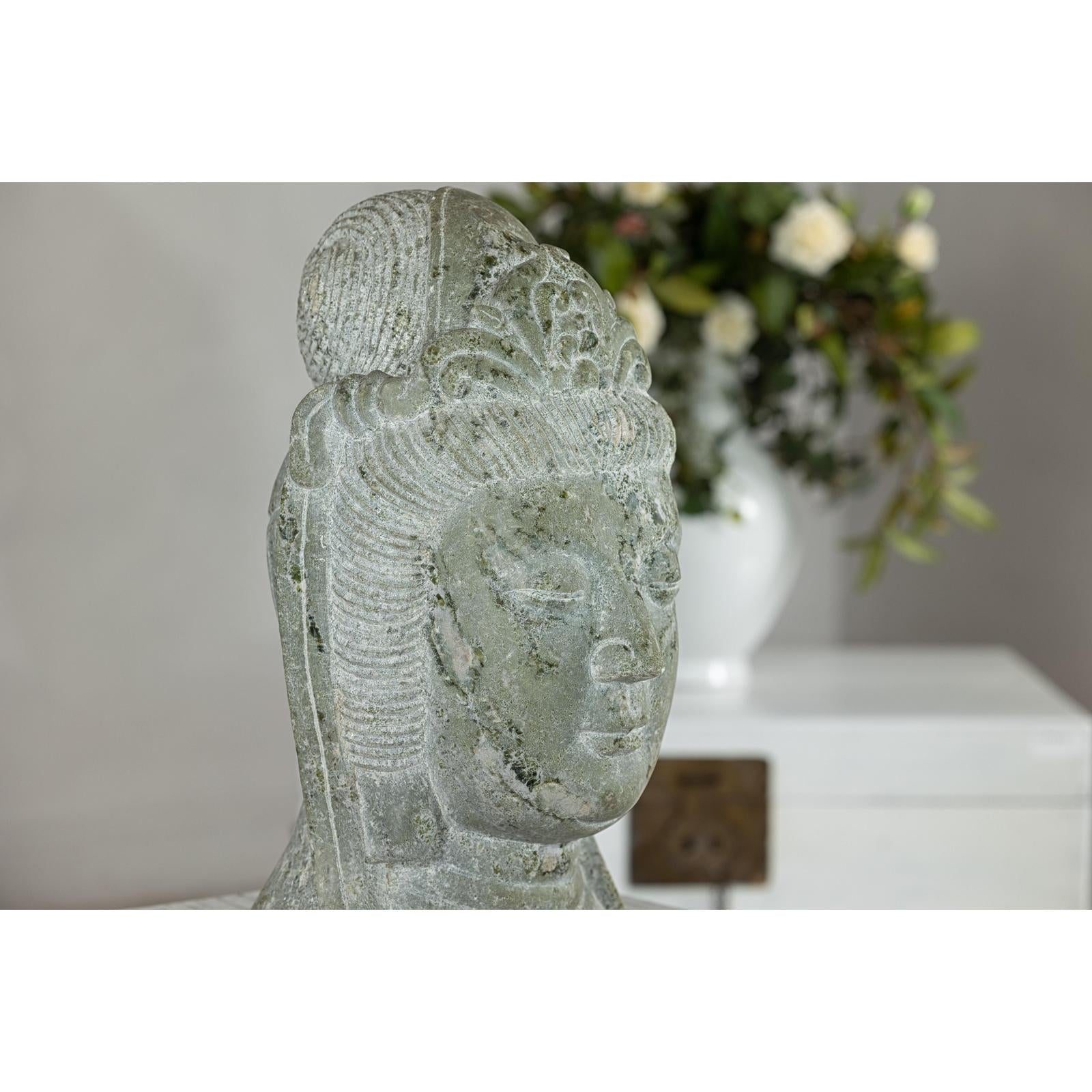 Hand-Carved Vintage Stone Quán Yīn Head Sculpture with Natural Patina-8. Asian &amp; Chinese Furniture, Art, Antiques, Vintage Home Décor for sale at FEA Home