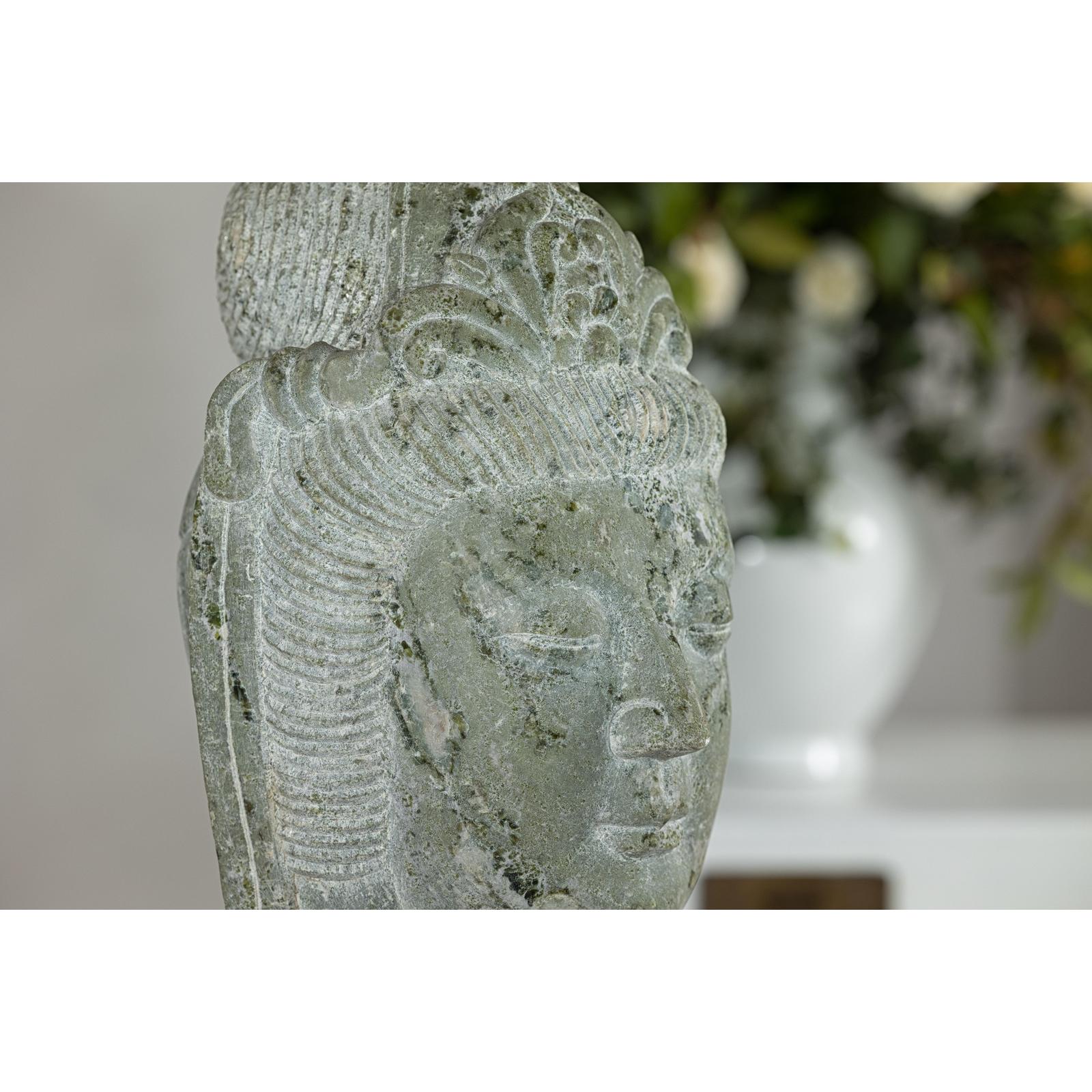 Hand-Carved Vintage Stone Quán Yīn Head Sculpture with Natural Patina-9. Asian &amp; Chinese Furniture, Art, Antiques, Vintage Home Décor for sale at FEA Home