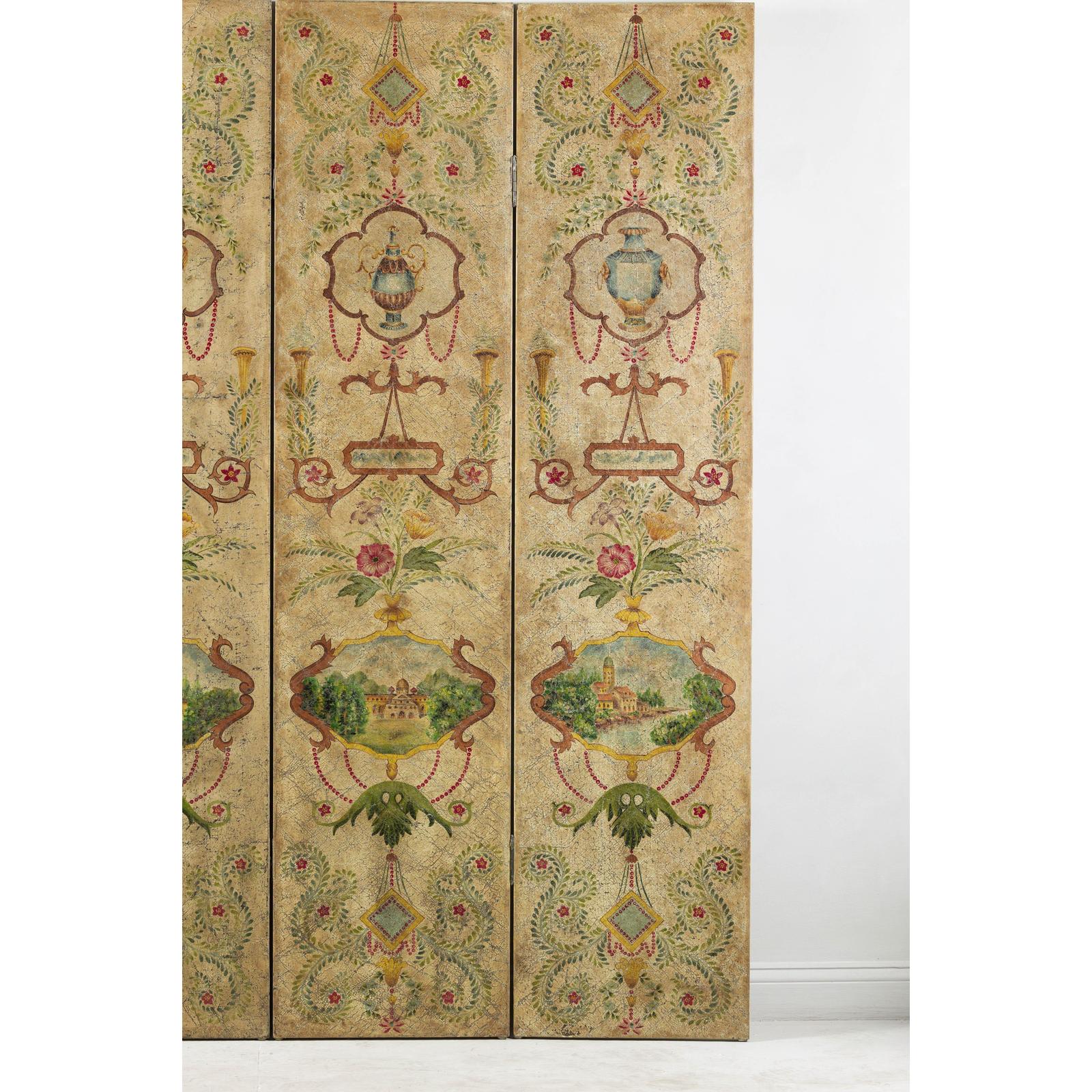 Hand-Painted Four-Panel Folding Screen with Neoclassical Style Motifs-10. Asian &amp; Chinese Furniture, Art, Antiques, Vintage Home Décor for sale at FEA Home