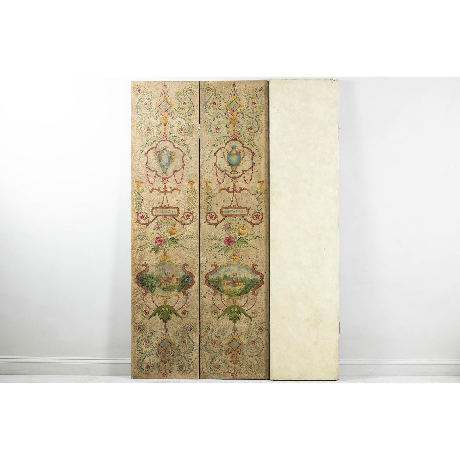 Hand-Painted Four-Panel Folding Screen with Neoclassical Style Motifs-11. Asian &amp; Chinese Furniture, Art, Antiques, Vintage Home Décor for sale at FEA Home