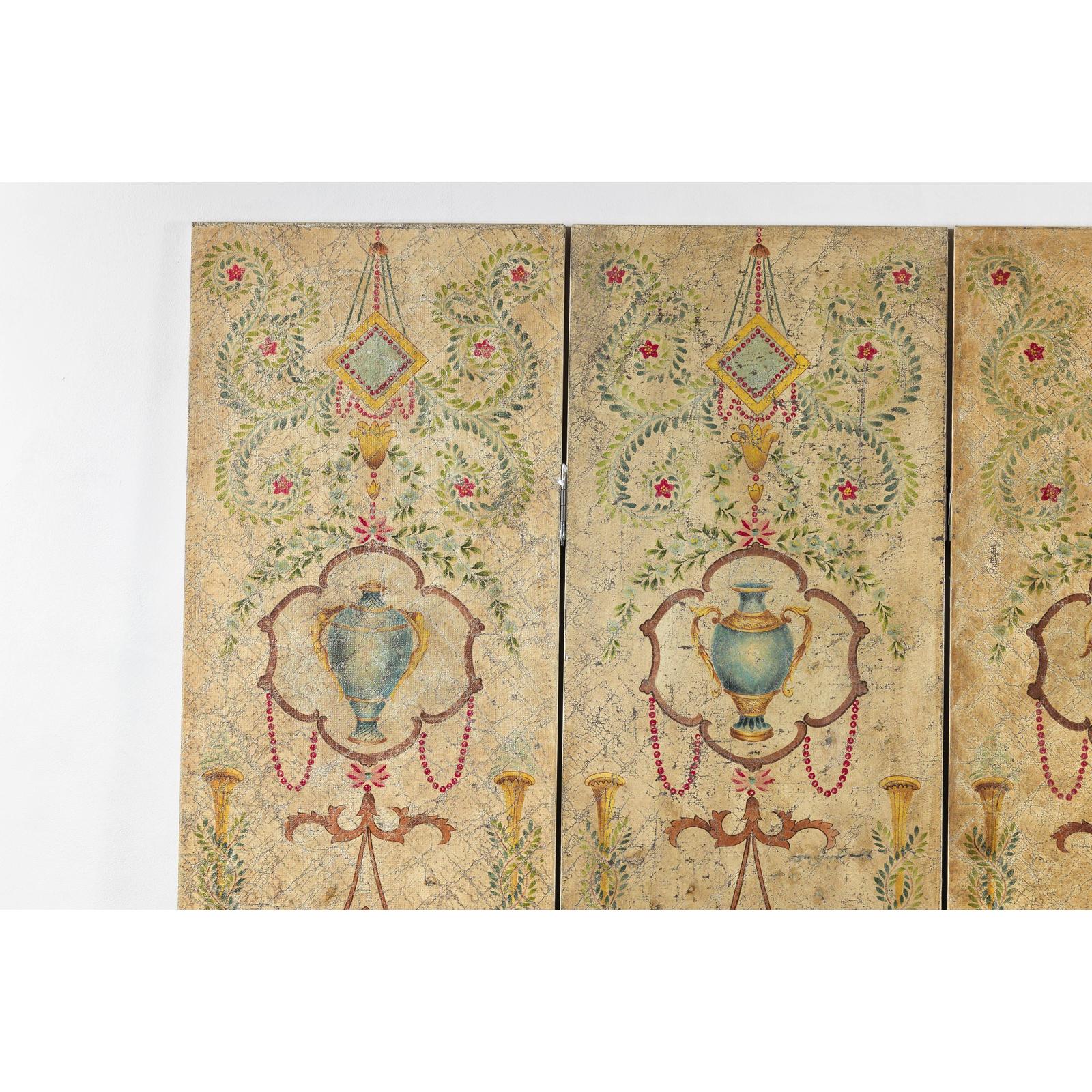 Hand-Painted Four-Panel Folding Screen with Neoclassical Style Motifs-3. Asian &amp; Chinese Furniture, Art, Antiques, Vintage Home Décor for sale at FEA Home