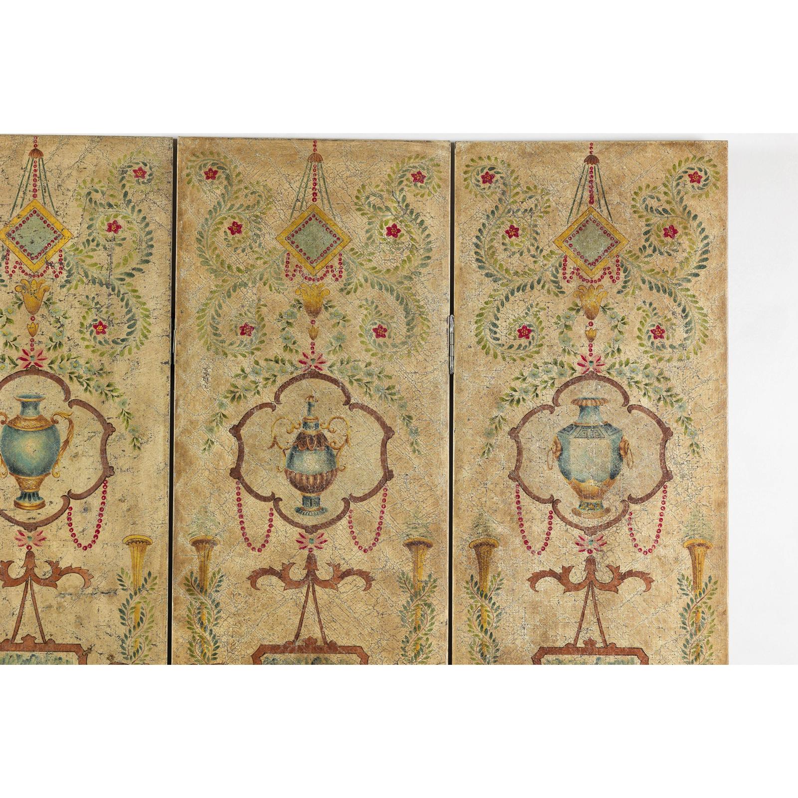 Hand-Painted Four-Panel Folding Screen with Neoclassical Style Motifs-4. Asian &amp; Chinese Furniture, Art, Antiques, Vintage Home Décor for sale at FEA Home