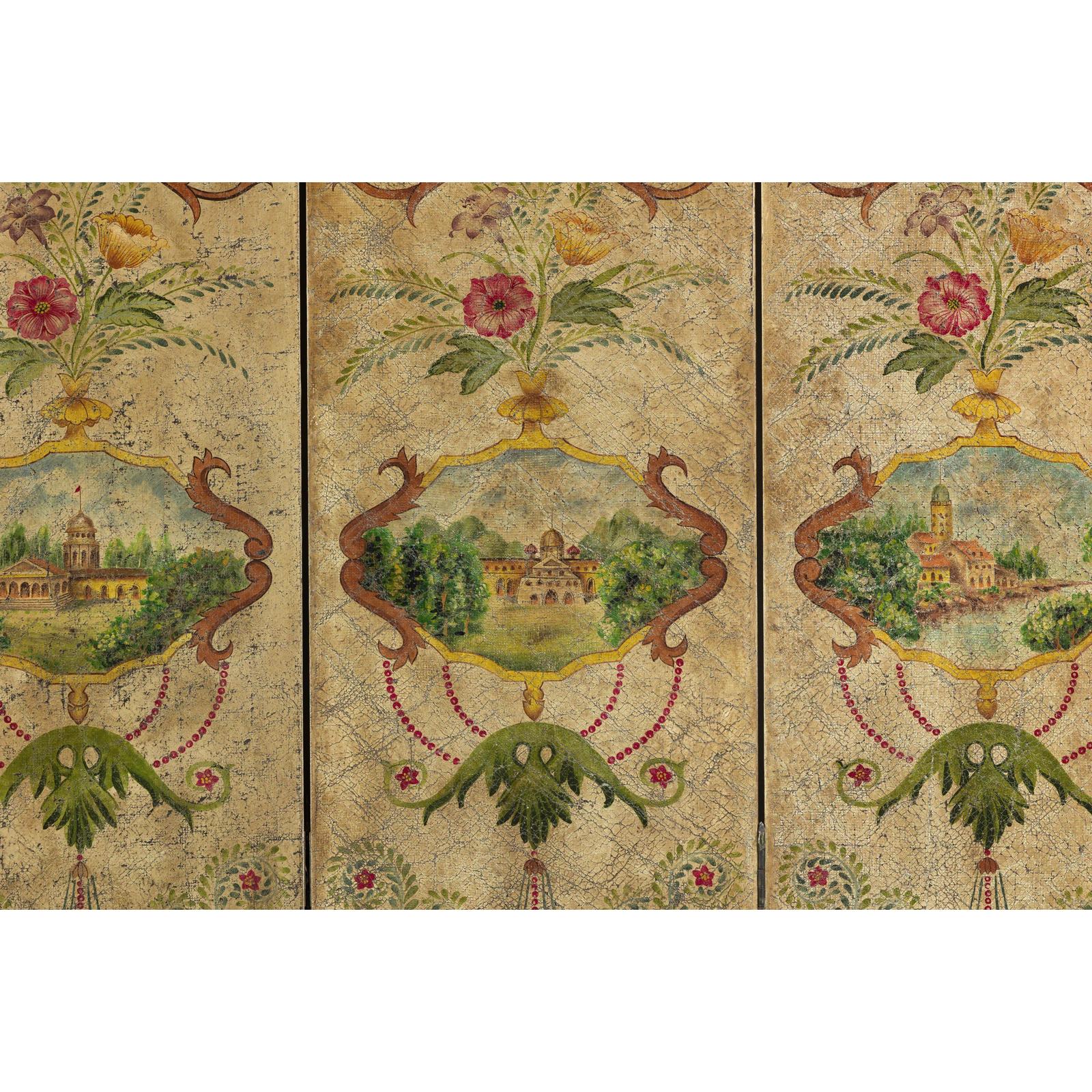 Hand-Painted Four-Panel Folding Screen with Neoclassical Style Motifs-5. Asian &amp; Chinese Furniture, Art, Antiques, Vintage Home Décor for sale at FEA Home