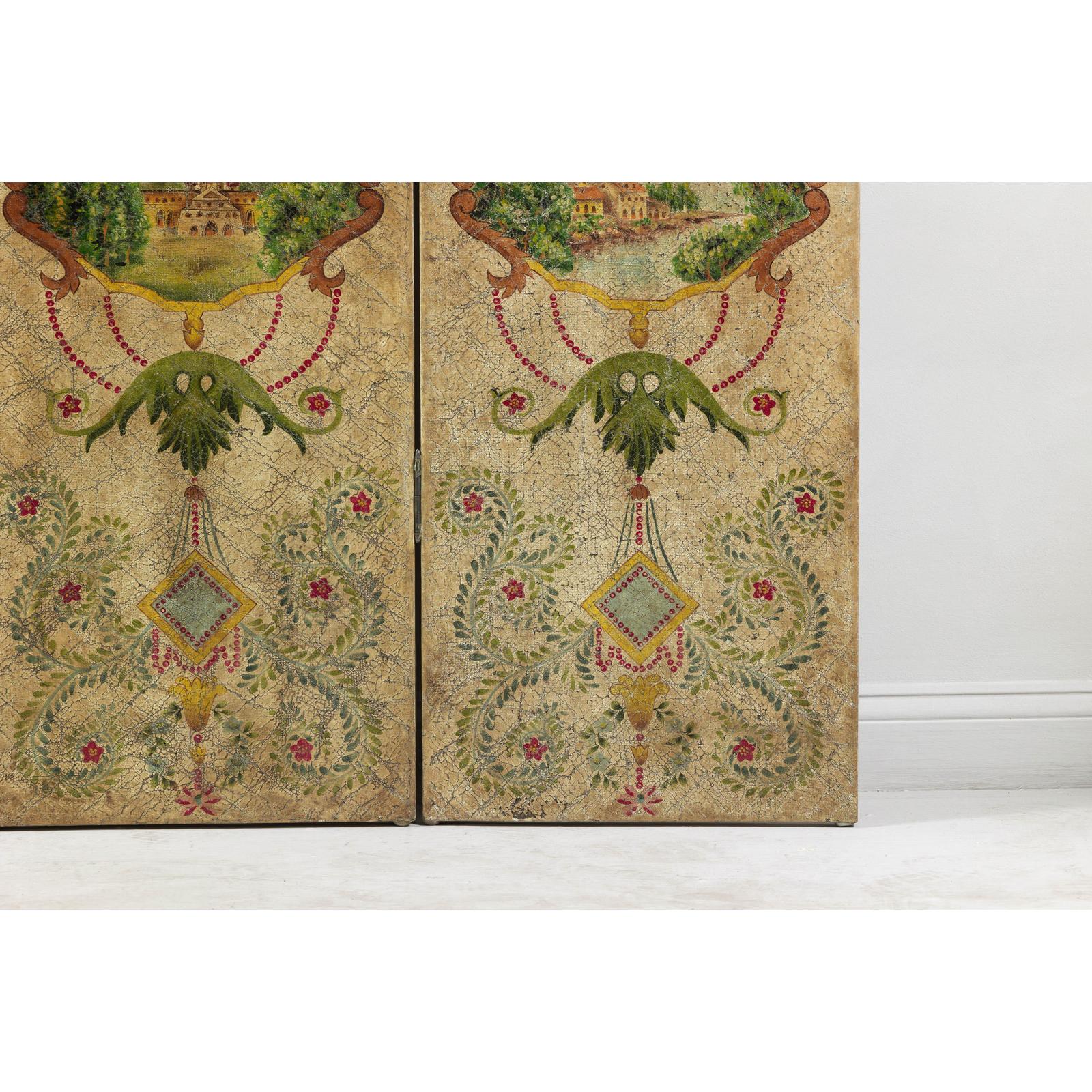 Hand-Painted Four-Panel Folding Screen with Neoclassical Style Motifs-6. Asian &amp; Chinese Furniture, Art, Antiques, Vintage Home Décor for sale at FEA Home