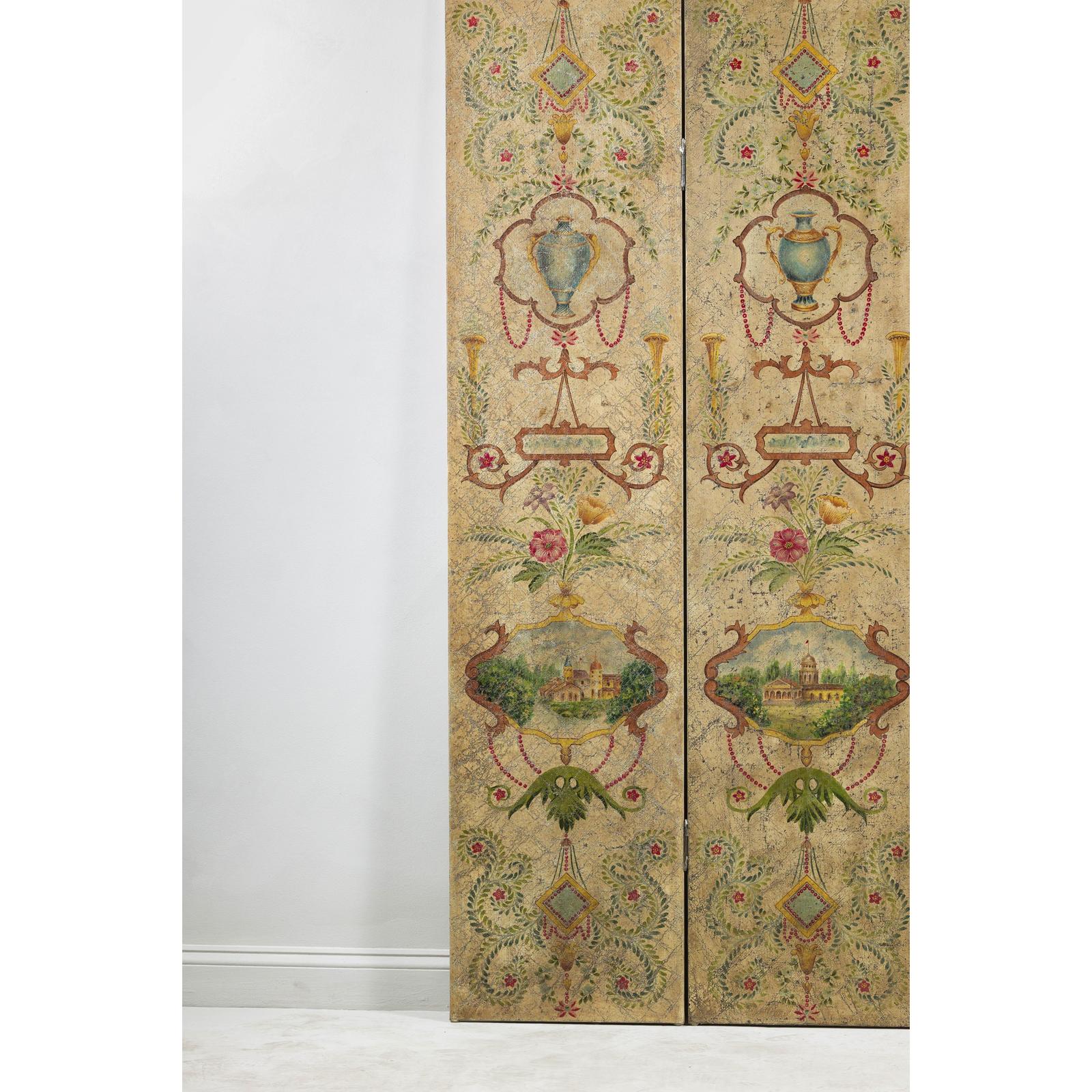 Hand-Painted Four-Panel Folding Screen with Neoclassical Style Motifs-8. Asian &amp; Chinese Furniture, Art, Antiques, Vintage Home Décor for sale at FEA Home