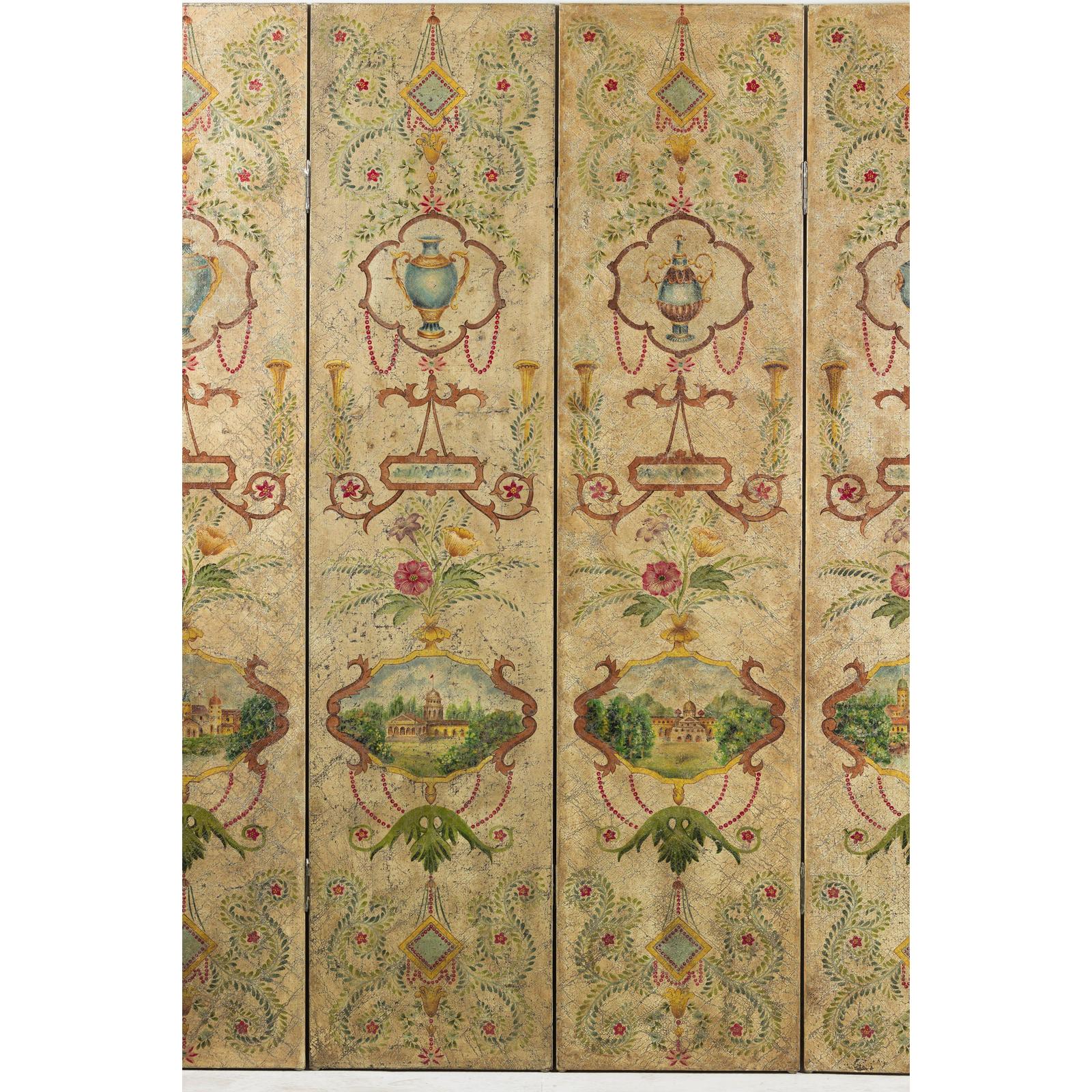 Hand-Painted Four-Panel Folding Screen with Neoclassical Style Motifs-9. Asian &amp; Chinese Furniture, Art, Antiques, Vintage Home Décor for sale at FEA Home