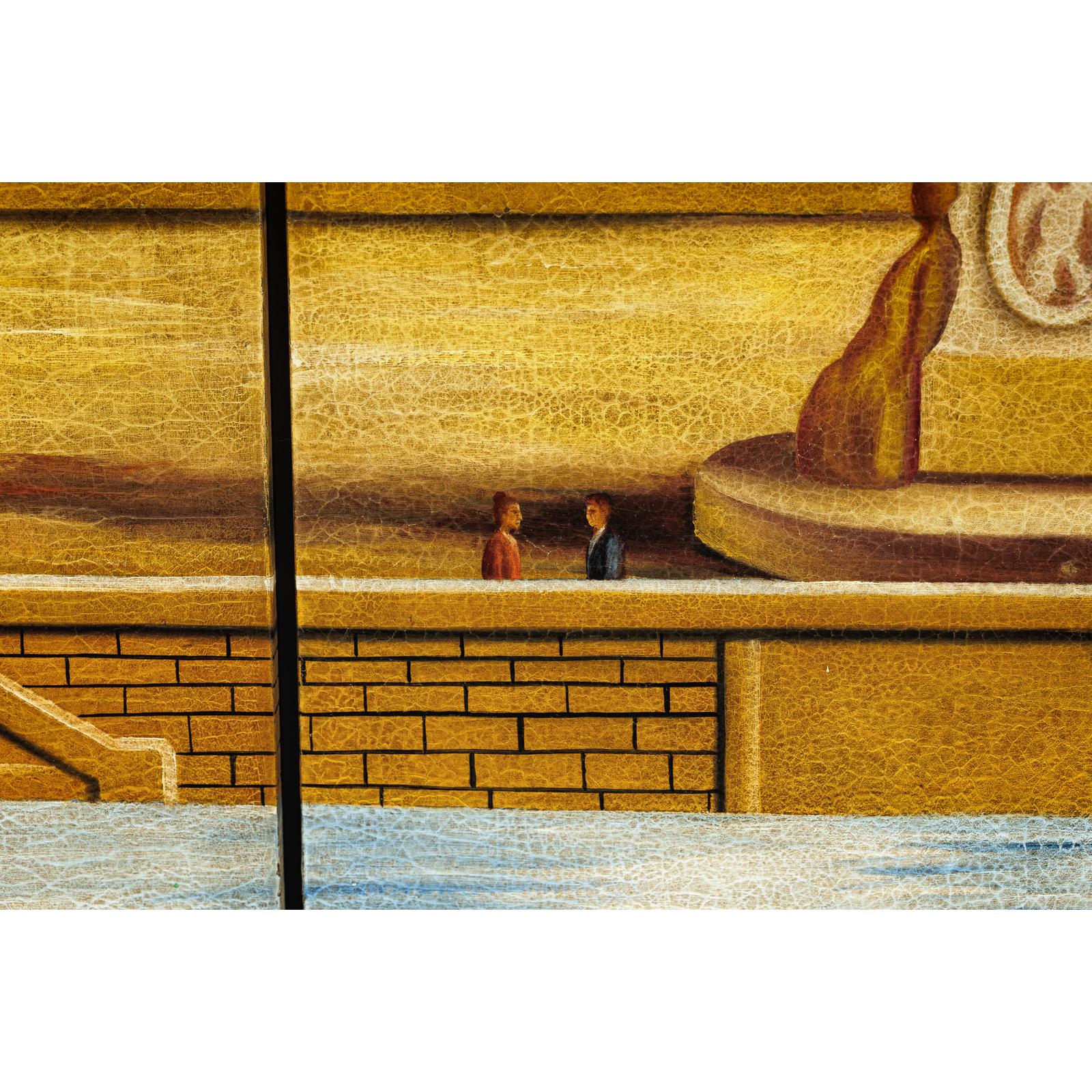 Hand-Painted Four-Panel Screen with Architectural and Equestrian Scene, Vintage-12. Asian &amp; Chinese Furniture, Art, Antiques, Vintage Home Décor for sale at FEA Home