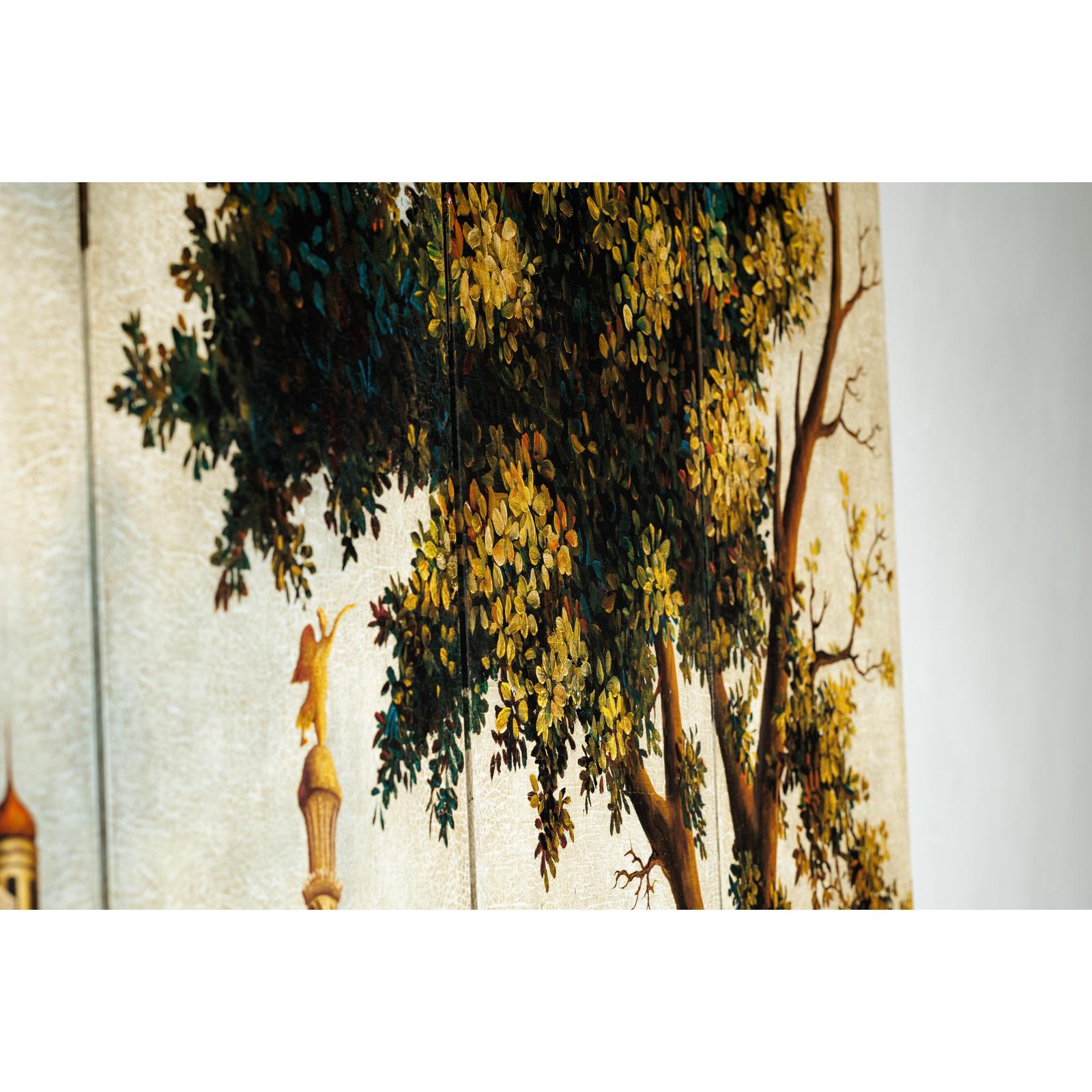 Hand-Painted Four-Panel Screen with Architectural and Equestrian Scene, Vintage-15. Asian &amp; Chinese Furniture, Art, Antiques, Vintage Home Décor for sale at FEA Home