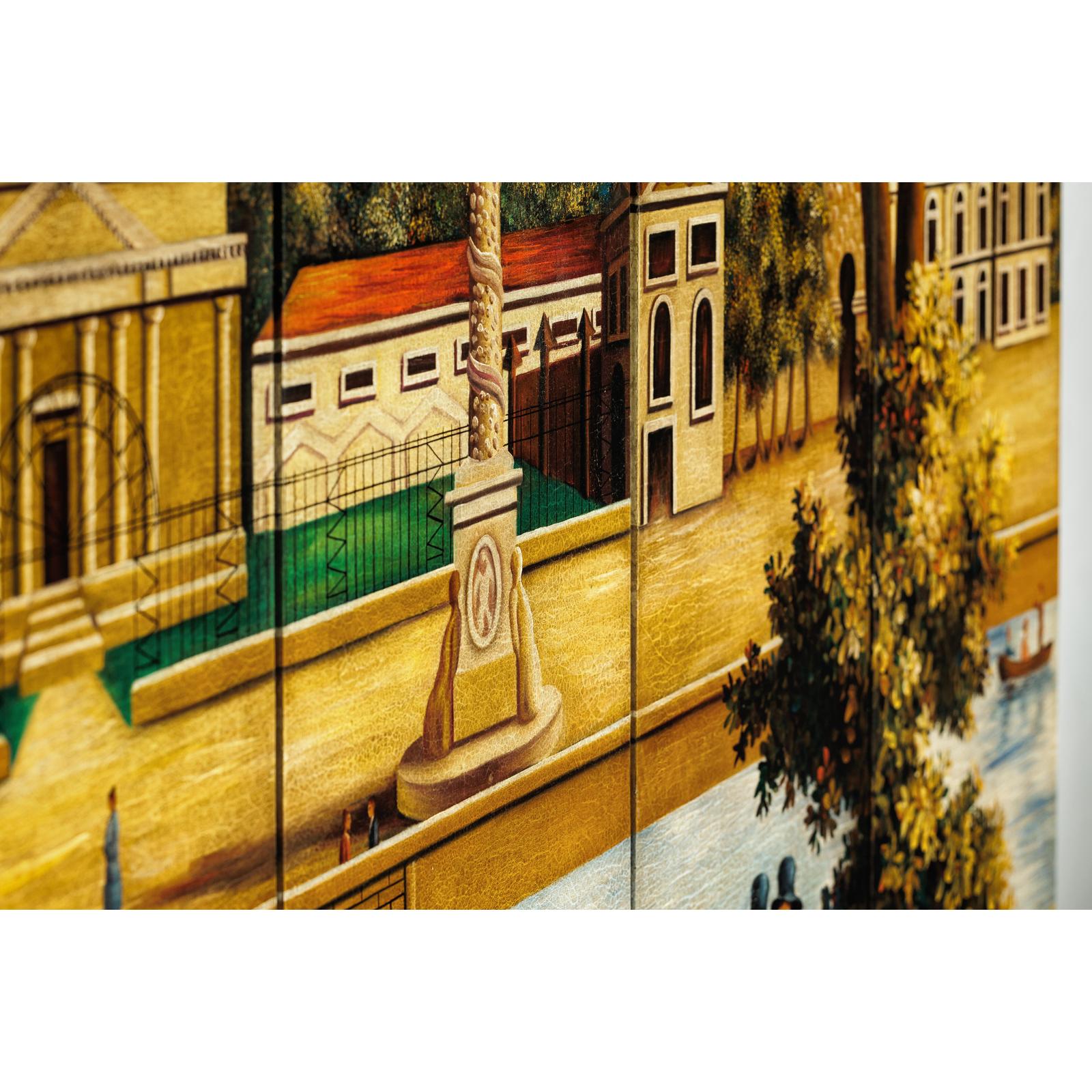 Hand-Painted Four-Panel Screen with Architectural and Equestrian Scene, Vintage-16. Asian &amp; Chinese Furniture, Art, Antiques, Vintage Home Décor for sale at FEA Home