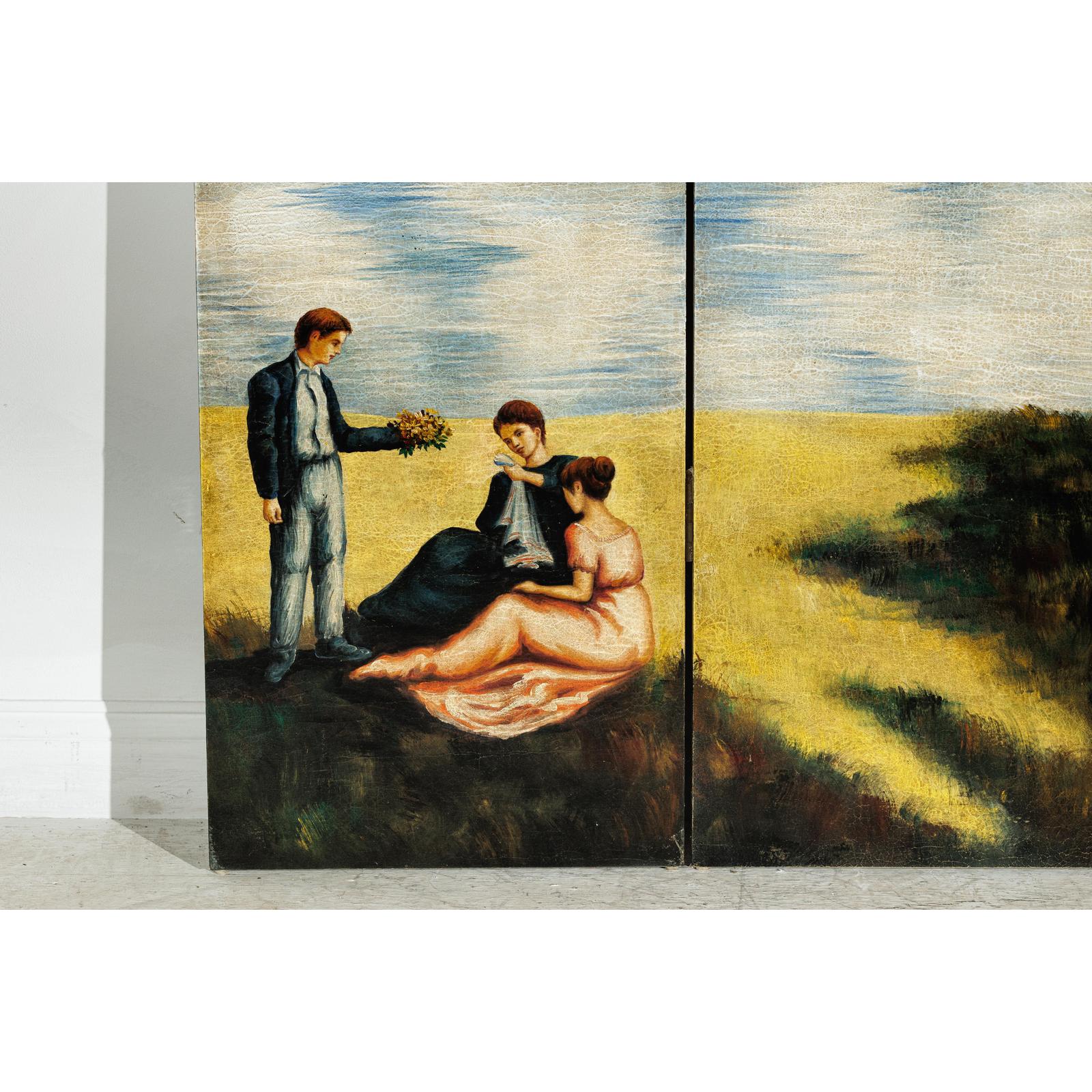 Hand-Painted Four-Panel Screen with Architectural and Equestrian Scene, Vintage-8. Asian &amp; Chinese Furniture, Art, Antiques, Vintage Home Décor for sale at FEA Home