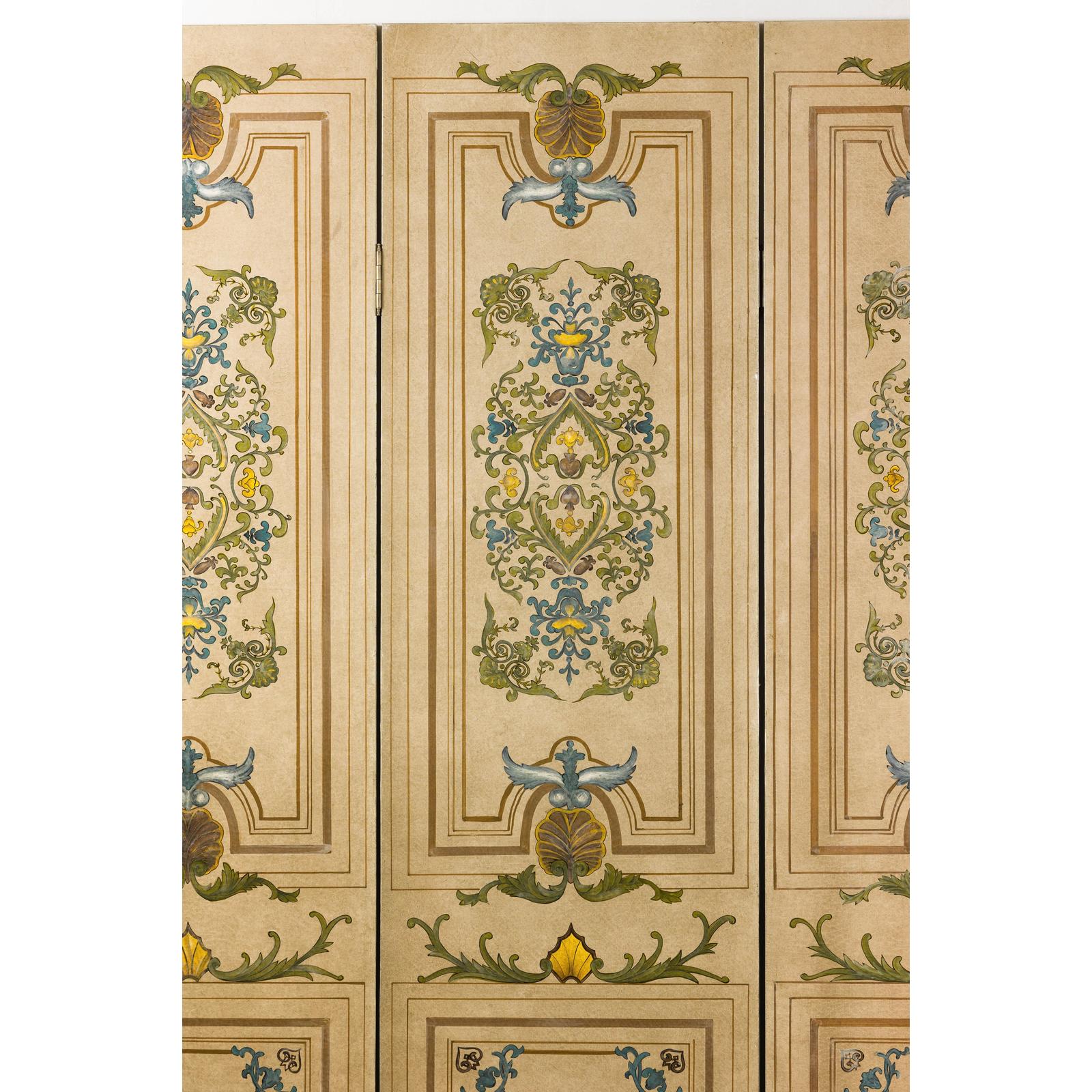 Hand-Painted Four-Panel Screen with Victorian-Style Motifs-11. Asian &amp; Chinese Furniture, Art, Antiques, Vintage Home Décor for sale at FEA Home