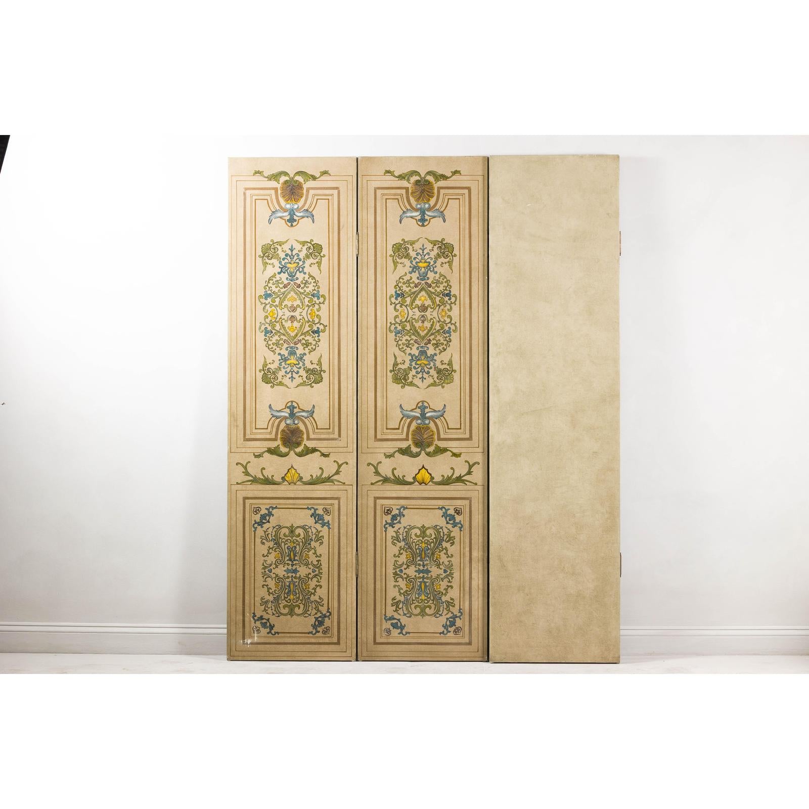 Hand-Painted Four-Panel Screen with Victorian-Style Motifs-13. Asian &amp; Chinese Furniture, Art, Antiques, Vintage Home Décor for sale at FEA Home