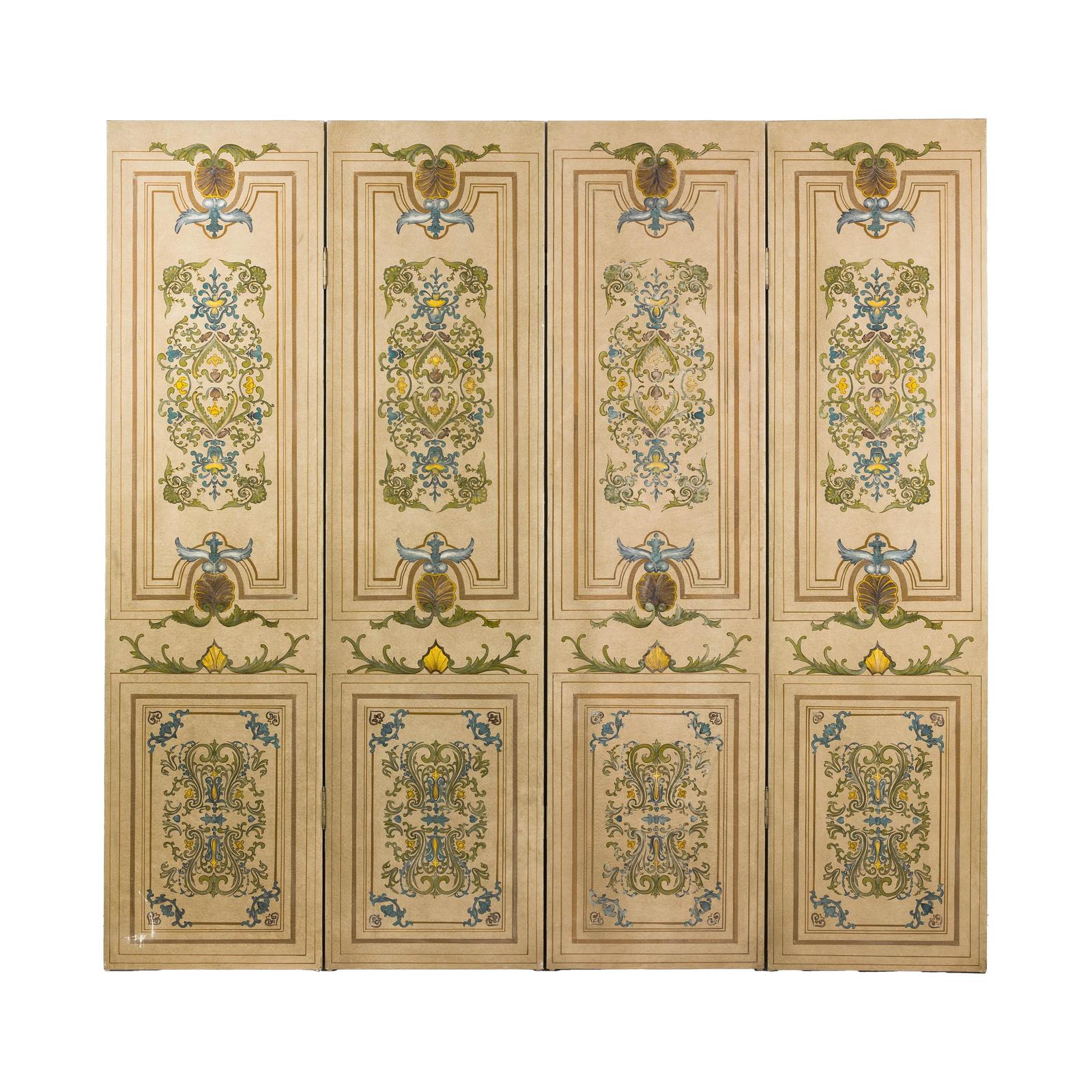 Hand-Painted Four-Panel Screen with Victorian-Style Motifs-14. Asian &amp; Chinese Furniture, Art, Antiques, Vintage Home Décor for sale at FEA Home