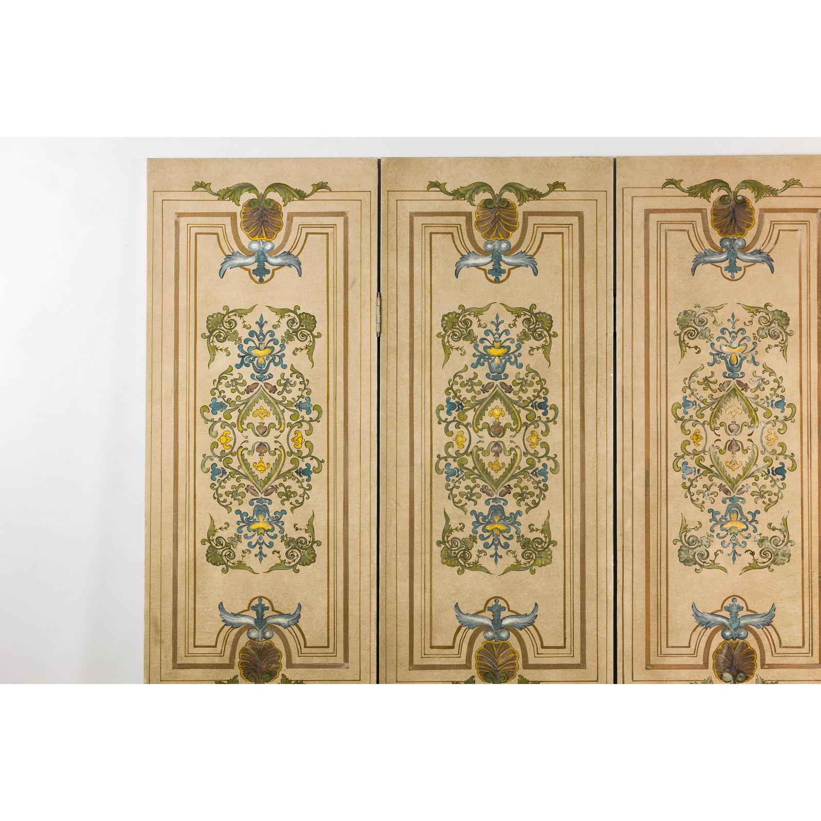 Hand-Painted Four-Panel Screen with Victorian-Style Motifs-3. Asian &amp; Chinese Furniture, Art, Antiques, Vintage Home Décor for sale at FEA Home
