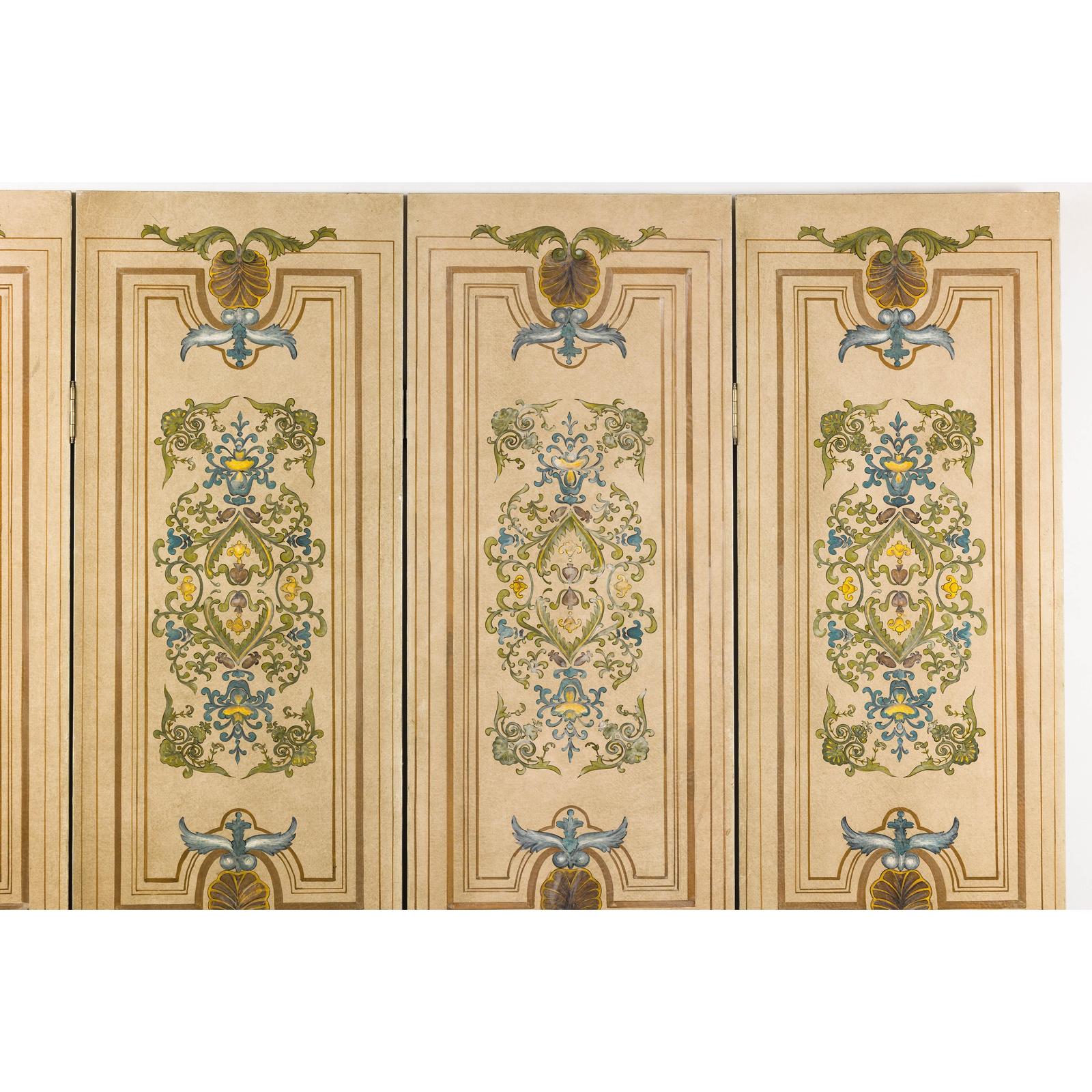 Hand-Painted Four-Panel Screen with Victorian-Style Motifs-4. Asian &amp; Chinese Furniture, Art, Antiques, Vintage Home Décor for sale at FEA Home