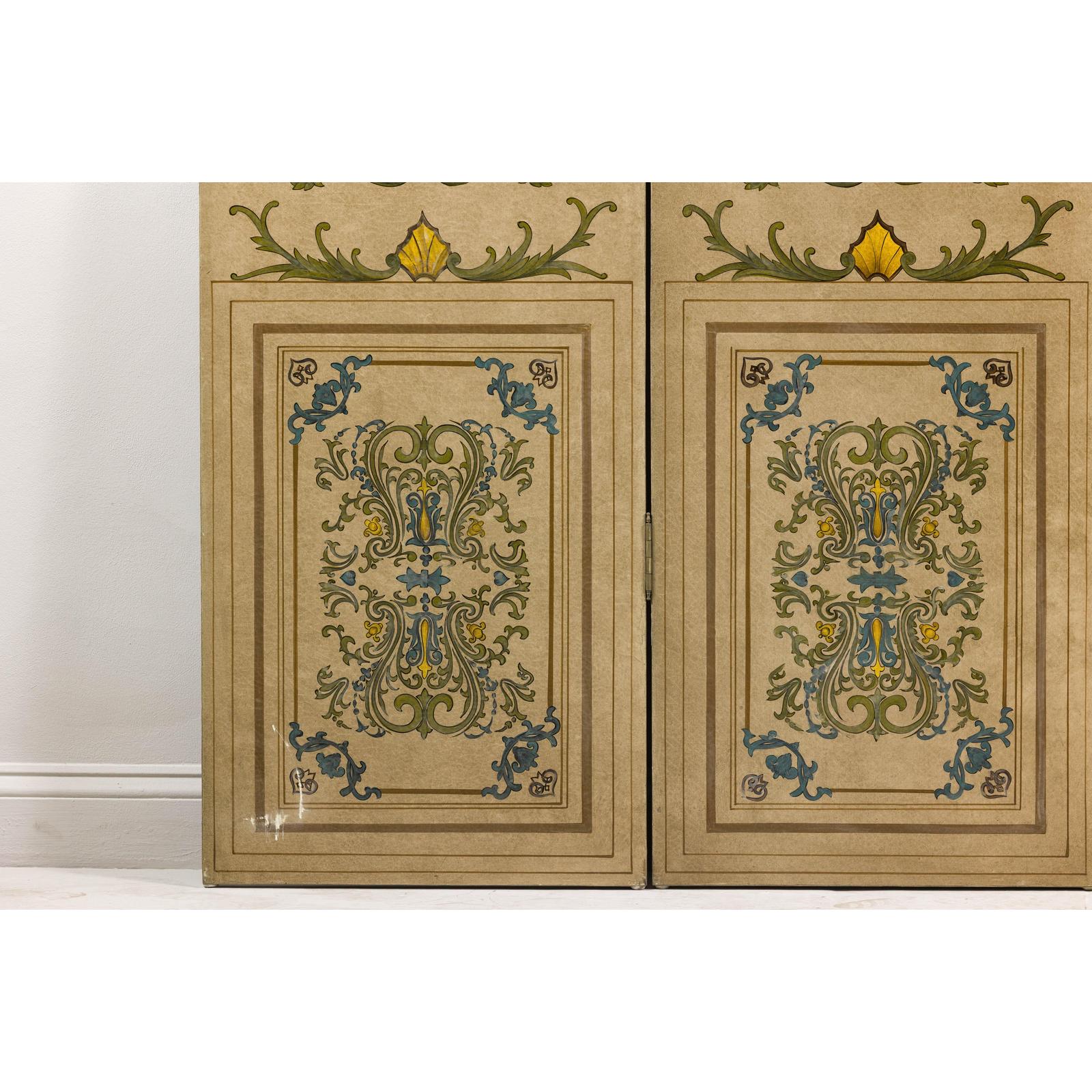 Hand-Painted Four-Panel Screen with Victorian-Style Motifs-7. Asian &amp; Chinese Furniture, Art, Antiques, Vintage Home Décor for sale at FEA Home