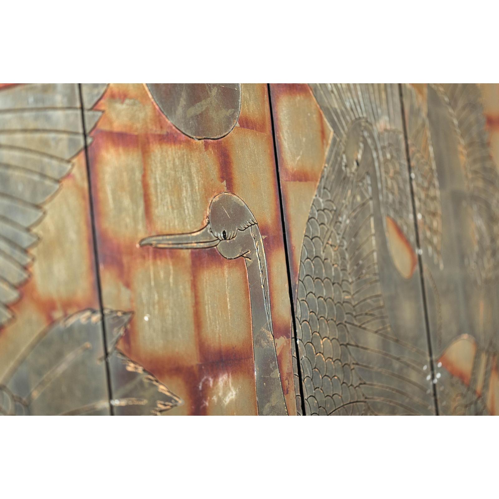 Hand-Painted Lacquer Screen with Flying Cranes and Botanical Motifs-17. Asian &amp; Chinese Furniture, Art, Antiques, Vintage Home Décor for sale at FEA Home