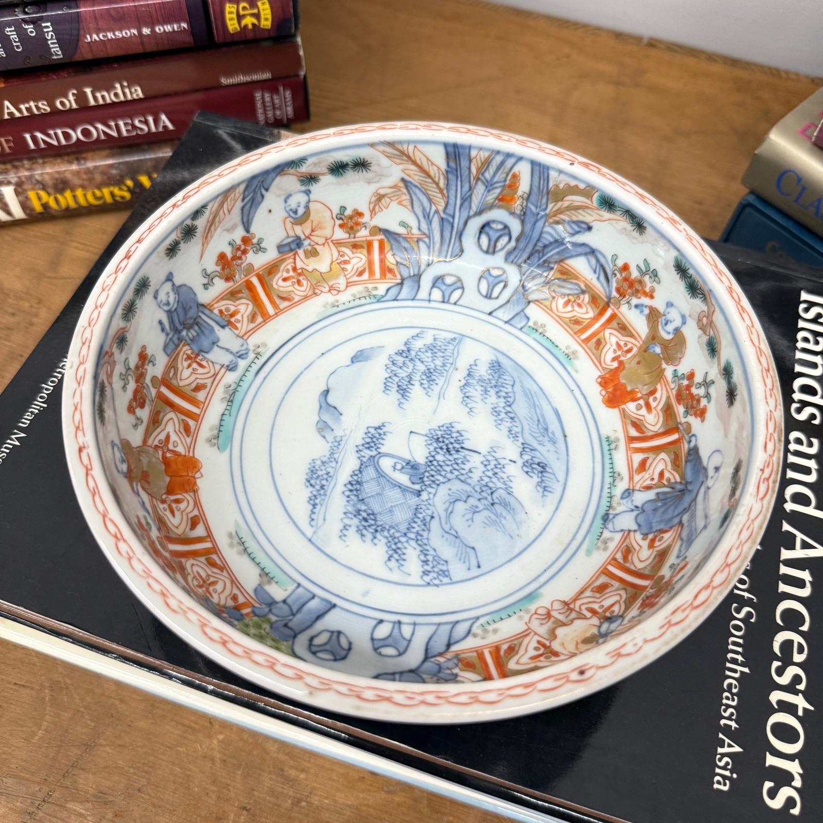 Hand-Painted Porcelain Bowl with Landscape and Figures - FEA Home