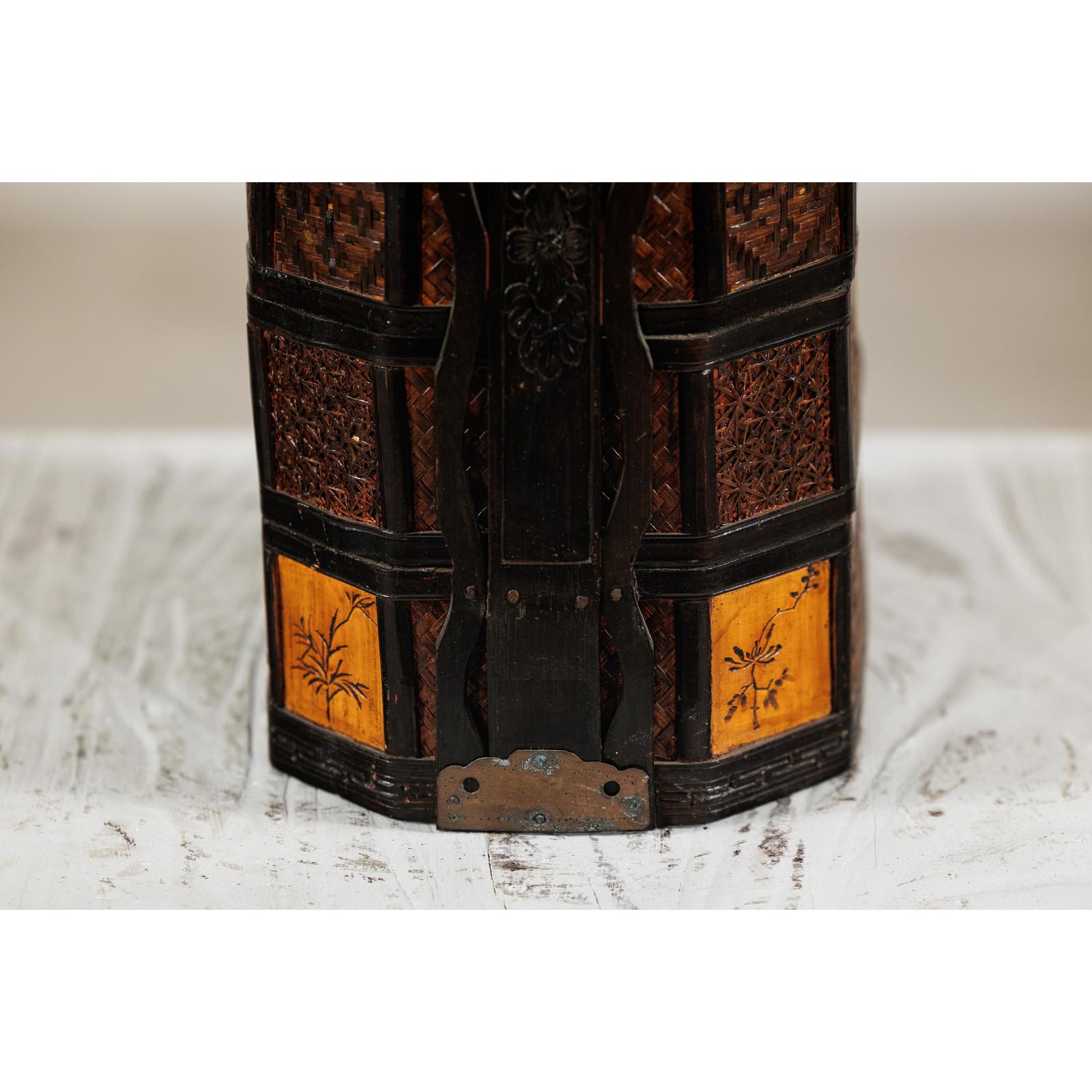 Hexagonal Four-Tier Woven Bamboo Basket with Carved Handle - image 11