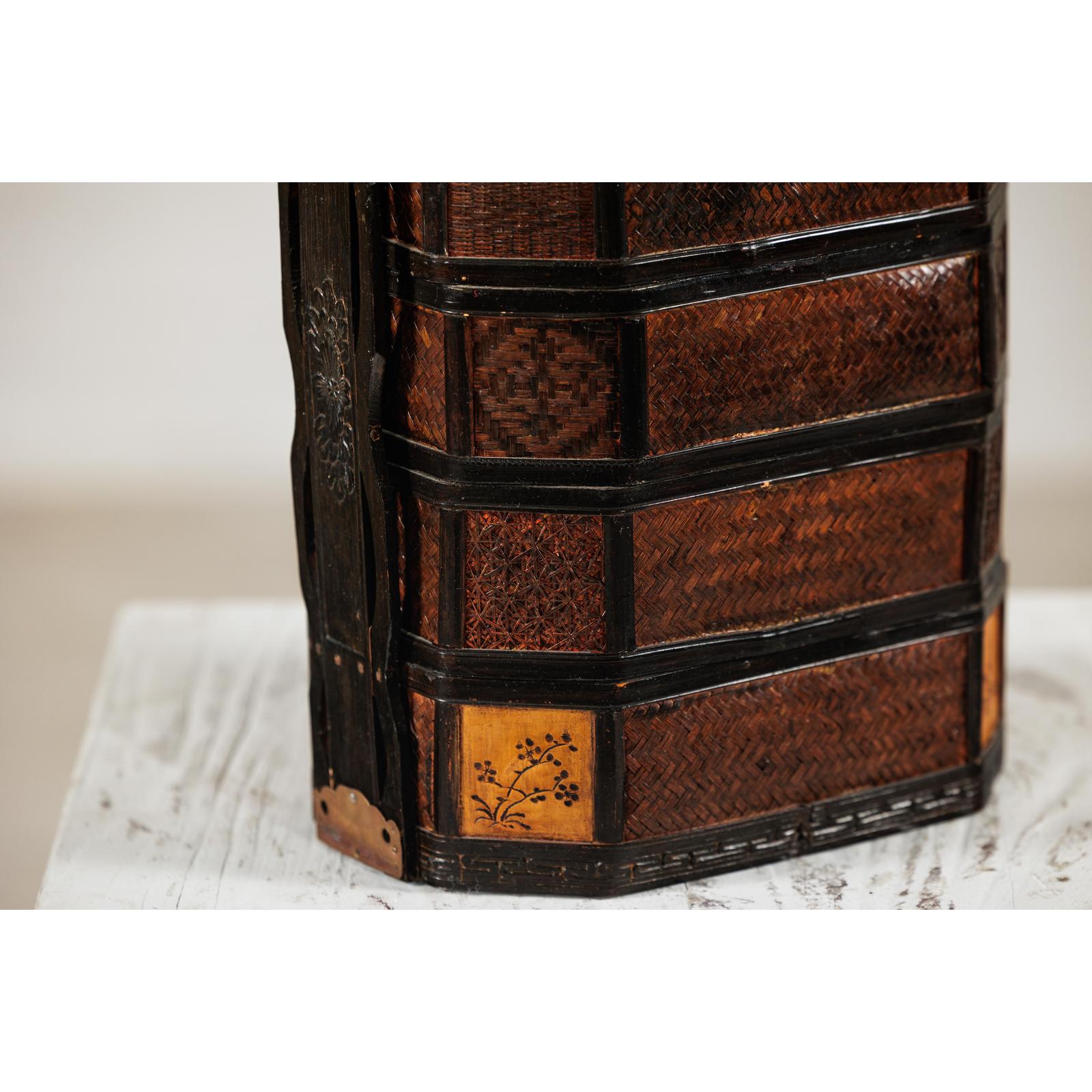 Hexagonal Four-Tier Woven Bamboo Basket with Carved Handle - image 12