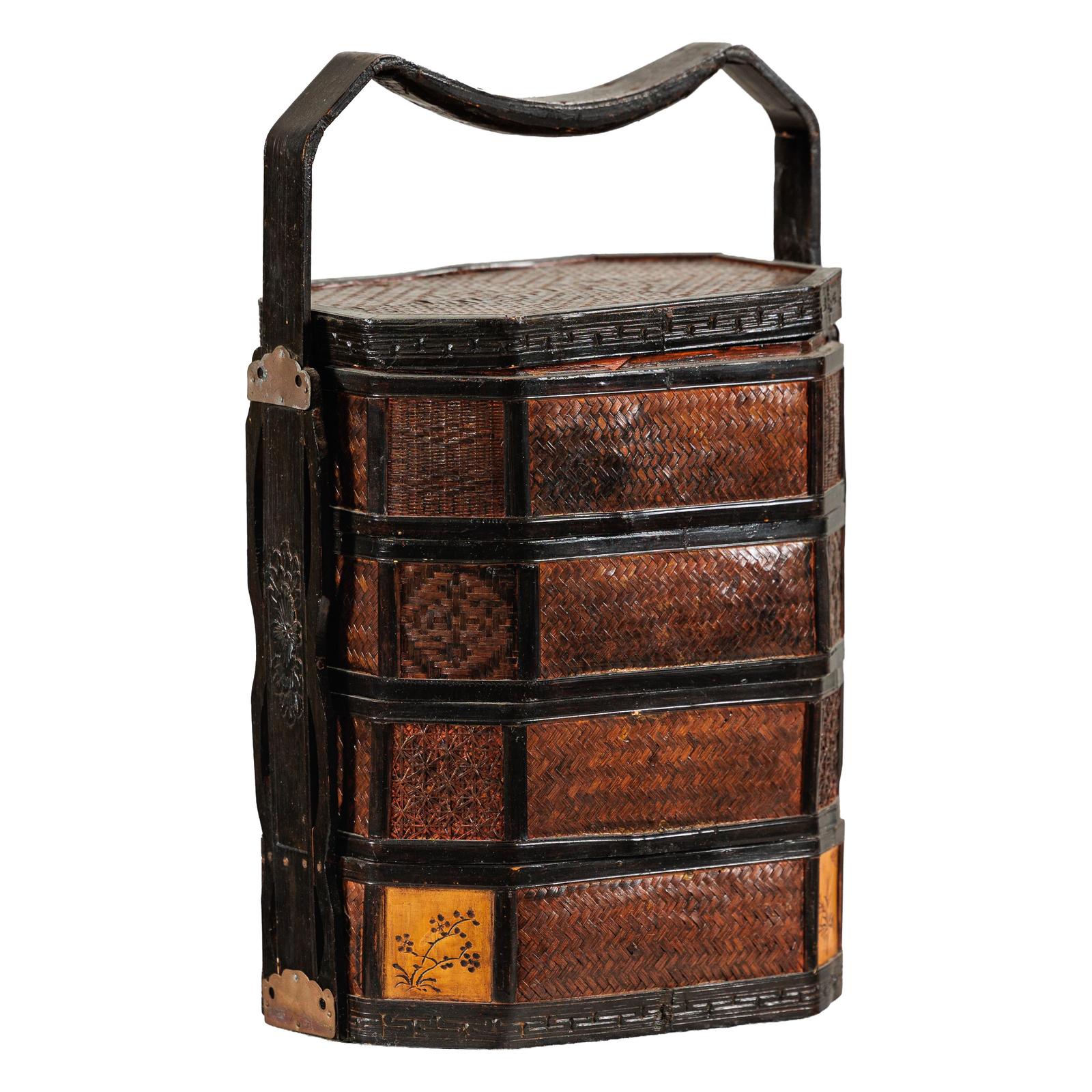 Hexagonal Four-Tier Woven Bamboo Basket with Carved Handle - image 15