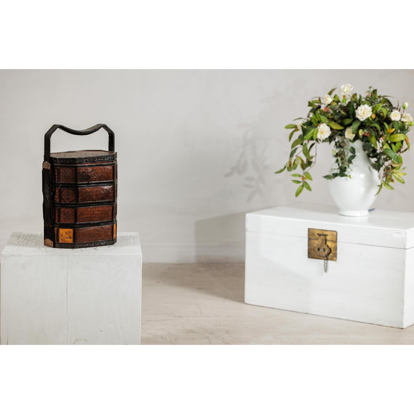 Hexagonal Four-Tier Woven Bamboo Basket with Carved Handle - image 6