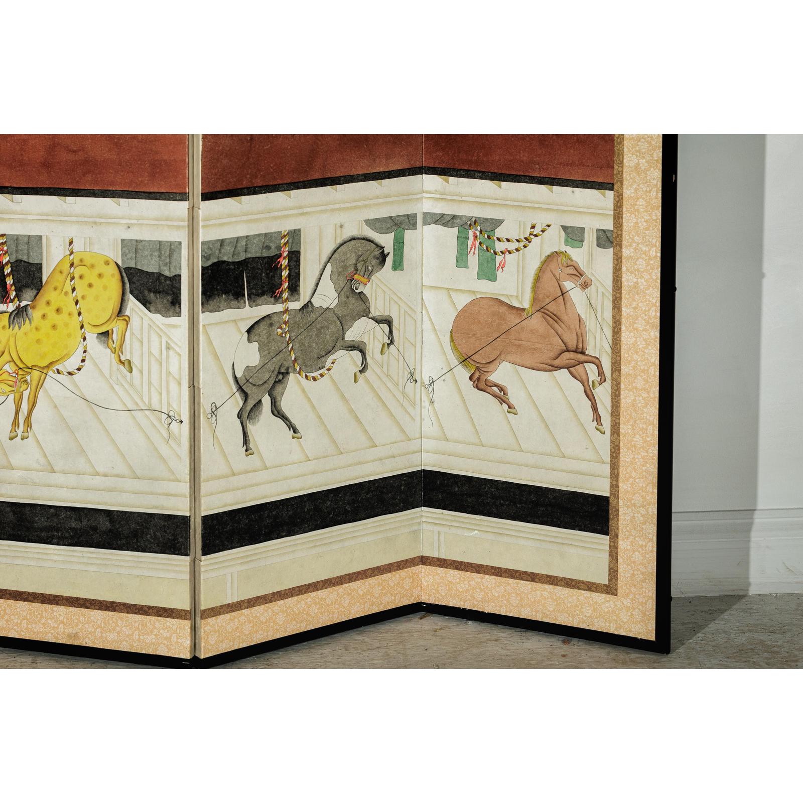 Inspired Six-Panel Screen with Horses in Stable with Bamboo-10. Asian &amp; Chinese Furniture, Art, Antiques, Vintage Home Décor for sale at FEA Home