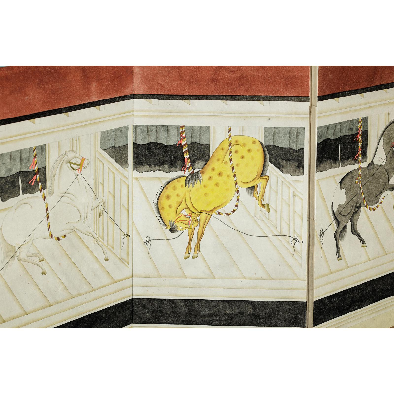 Inspired Six-Panel Screen with Horses in Stable with Bamboo-11. Asian &amp; Chinese Furniture, Art, Antiques, Vintage Home Décor for sale at FEA Home