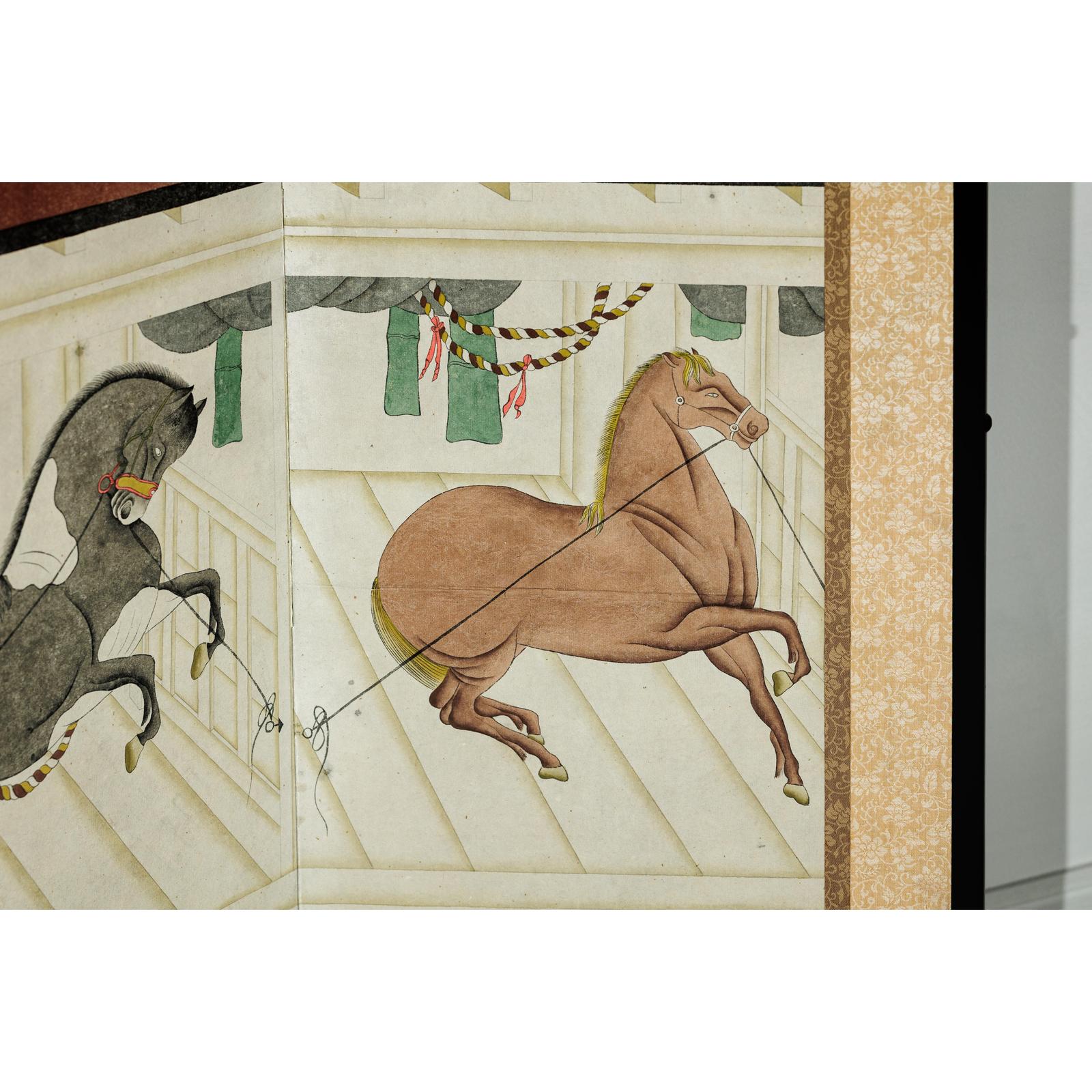 Inspired Six-Panel Screen with Horses in Stable with Bamboo-12. Asian &amp; Chinese Furniture, Art, Antiques, Vintage Home Décor for sale at FEA Home