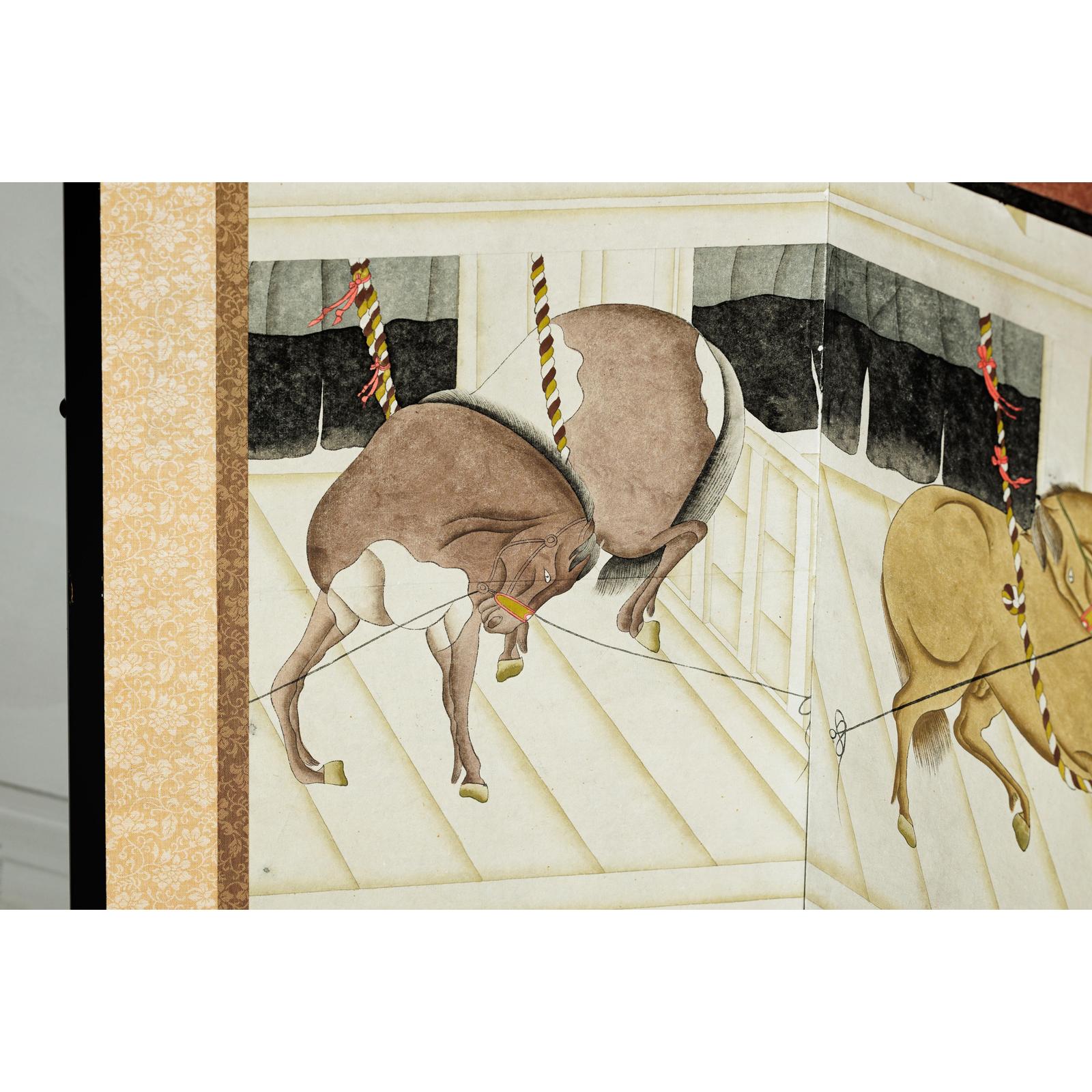 Inspired Six-Panel Screen with Horses in Stable with Bamboo-13. Asian &amp; Chinese Furniture, Art, Antiques, Vintage Home Décor for sale at FEA Home