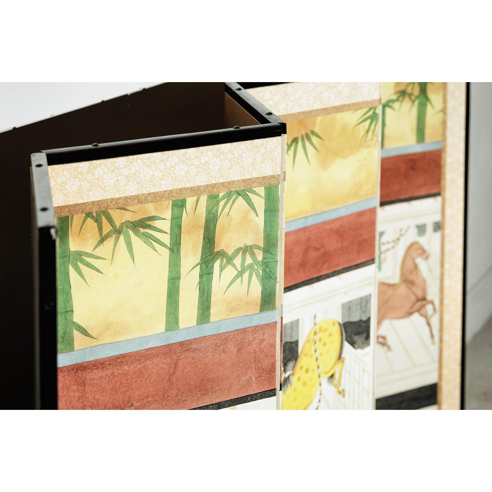 Inspired Six-Panel Screen with Horses in Stable with Bamboo-16. Asian &amp; Chinese Furniture, Art, Antiques, Vintage Home Décor for sale at FEA Home