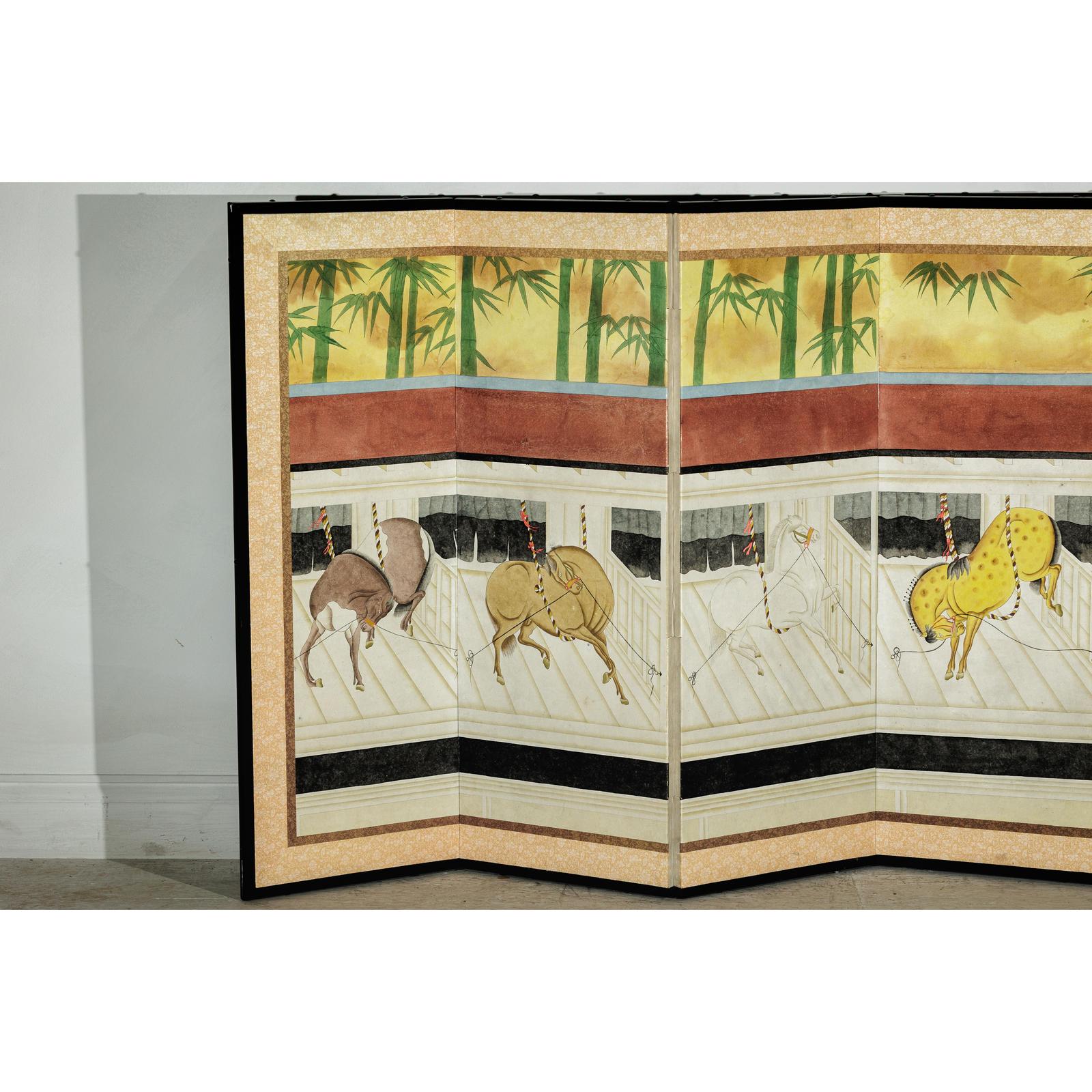 Inspired Six-Panel Screen with Horses in Stable with Bamboo-4. Asian &amp; Chinese Furniture, Art, Antiques, Vintage Home Décor for sale at FEA Home