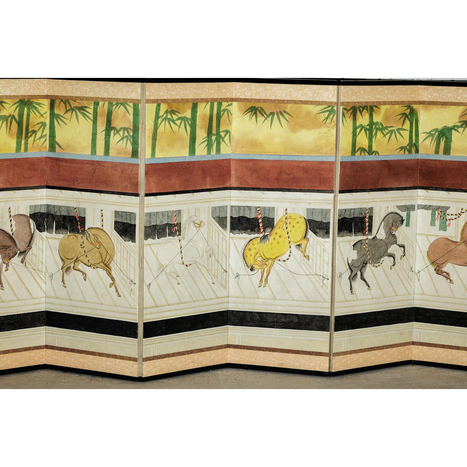 Inspired Six-Panel Screen with Horses in Stable with Bamboo-5. Asian &amp; Chinese Furniture, Art, Antiques, Vintage Home Décor for sale at FEA Home