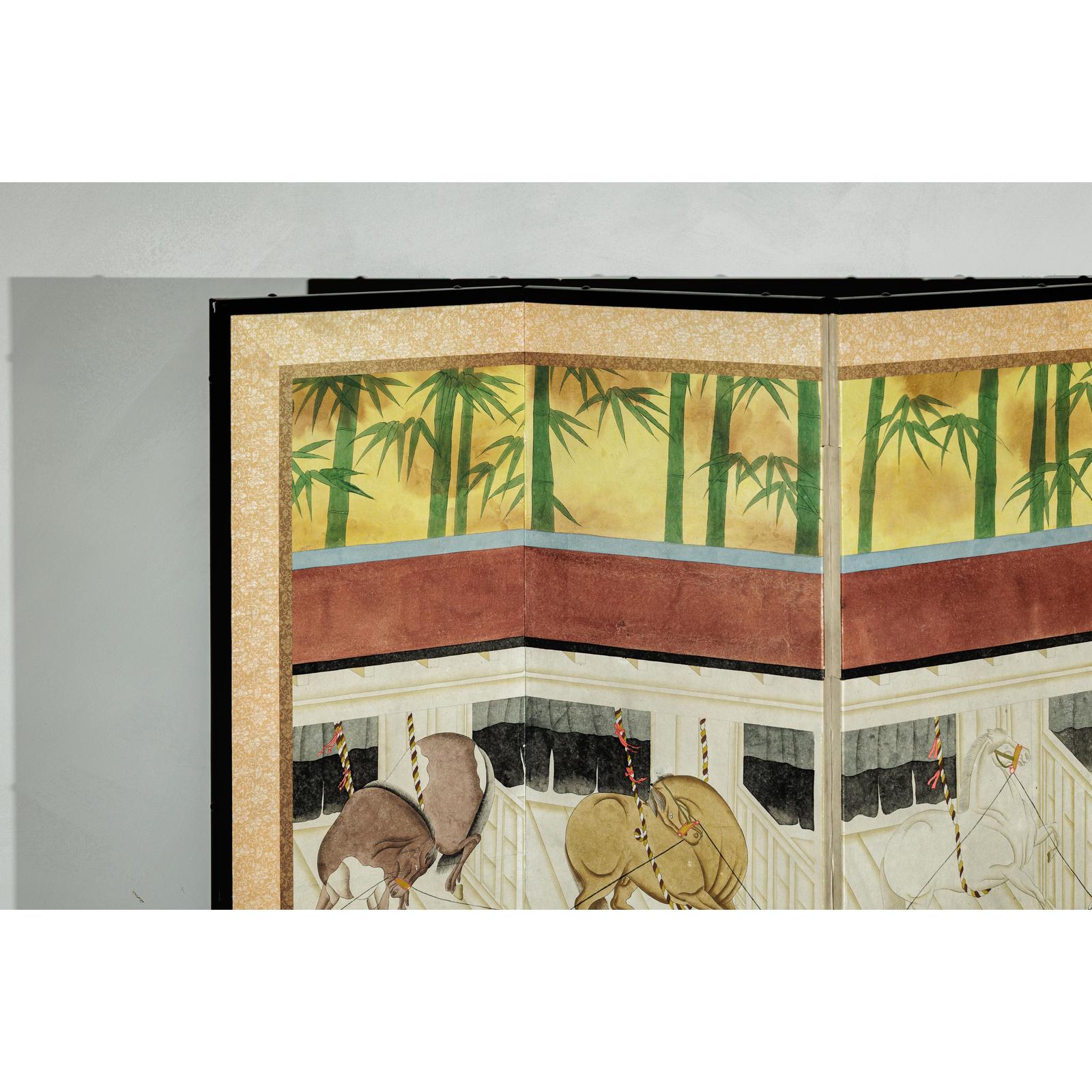 Inspired Six-Panel Screen with Horses in Stable with Bamboo-6. Asian &amp; Chinese Furniture, Art, Antiques, Vintage Home Décor for sale at FEA Home