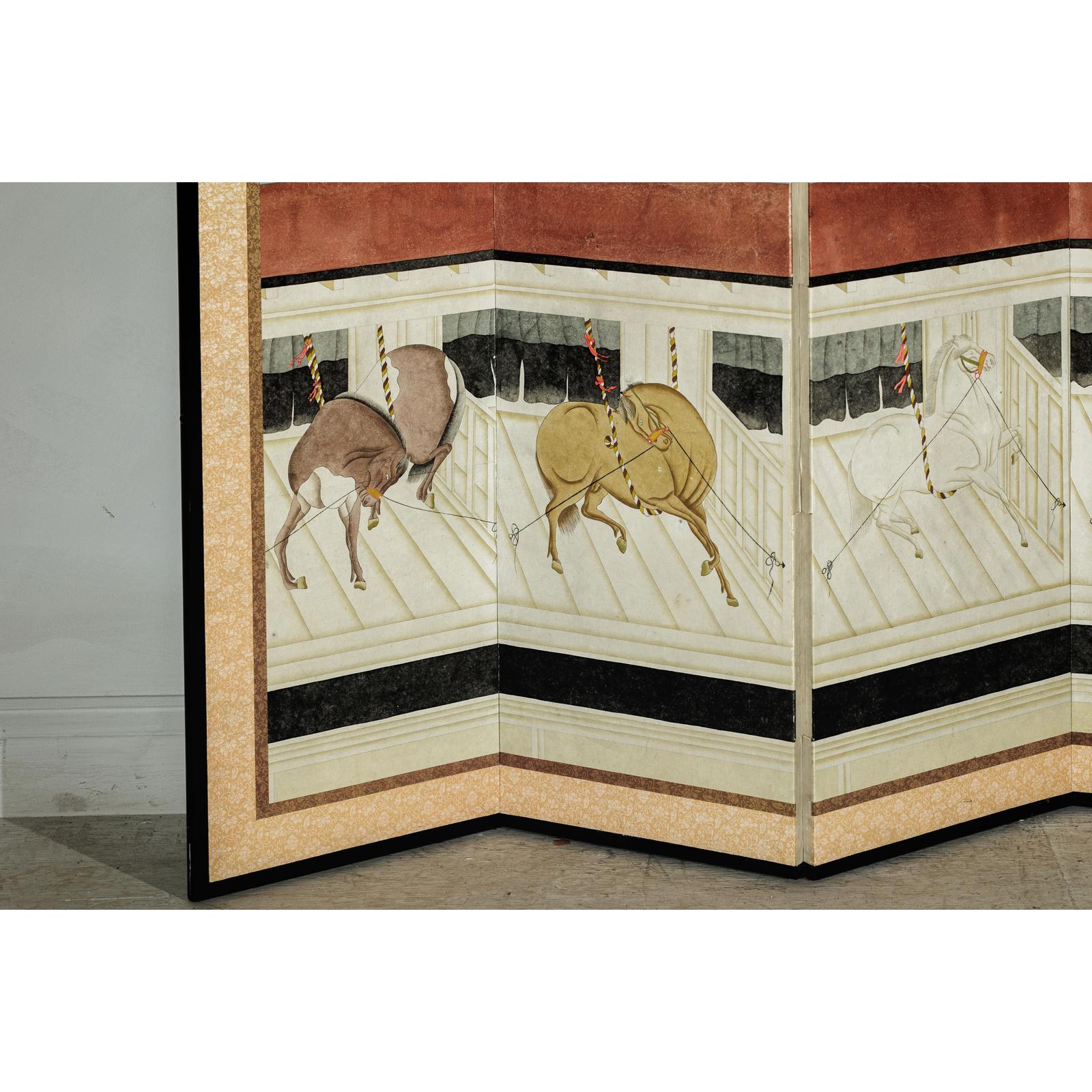 Inspired Six-Panel Screen with Horses in Stable with Bamboo-7. Asian &amp; Chinese Furniture, Art, Antiques, Vintage Home Décor for sale at FEA Home
