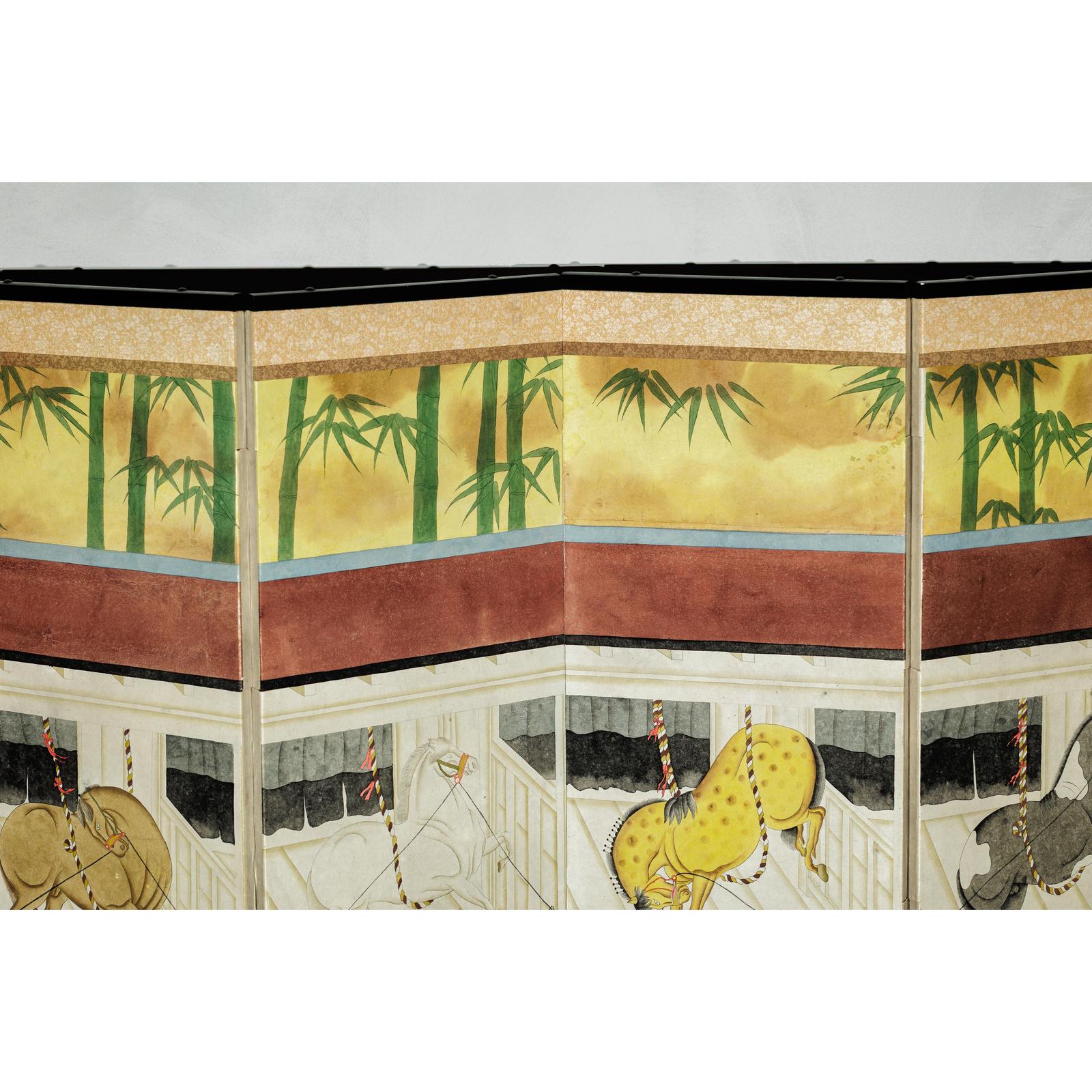 Inspired Six-Panel Screen with Horses in Stable with Bamboo-8. Asian &amp; Chinese Furniture, Art, Antiques, Vintage Home Décor for sale at FEA Home