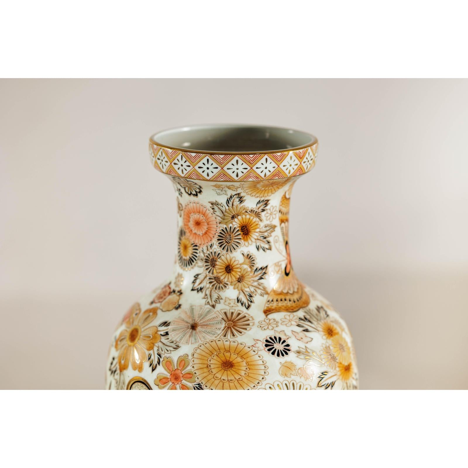 Kutani Style Ceramic Vase with Hand-Painted Butterflies and Floral Motifs-11. Asian &amp; Chinese Furniture, Art, Antiques, Vintage Home Décor for sale at FEA Home
