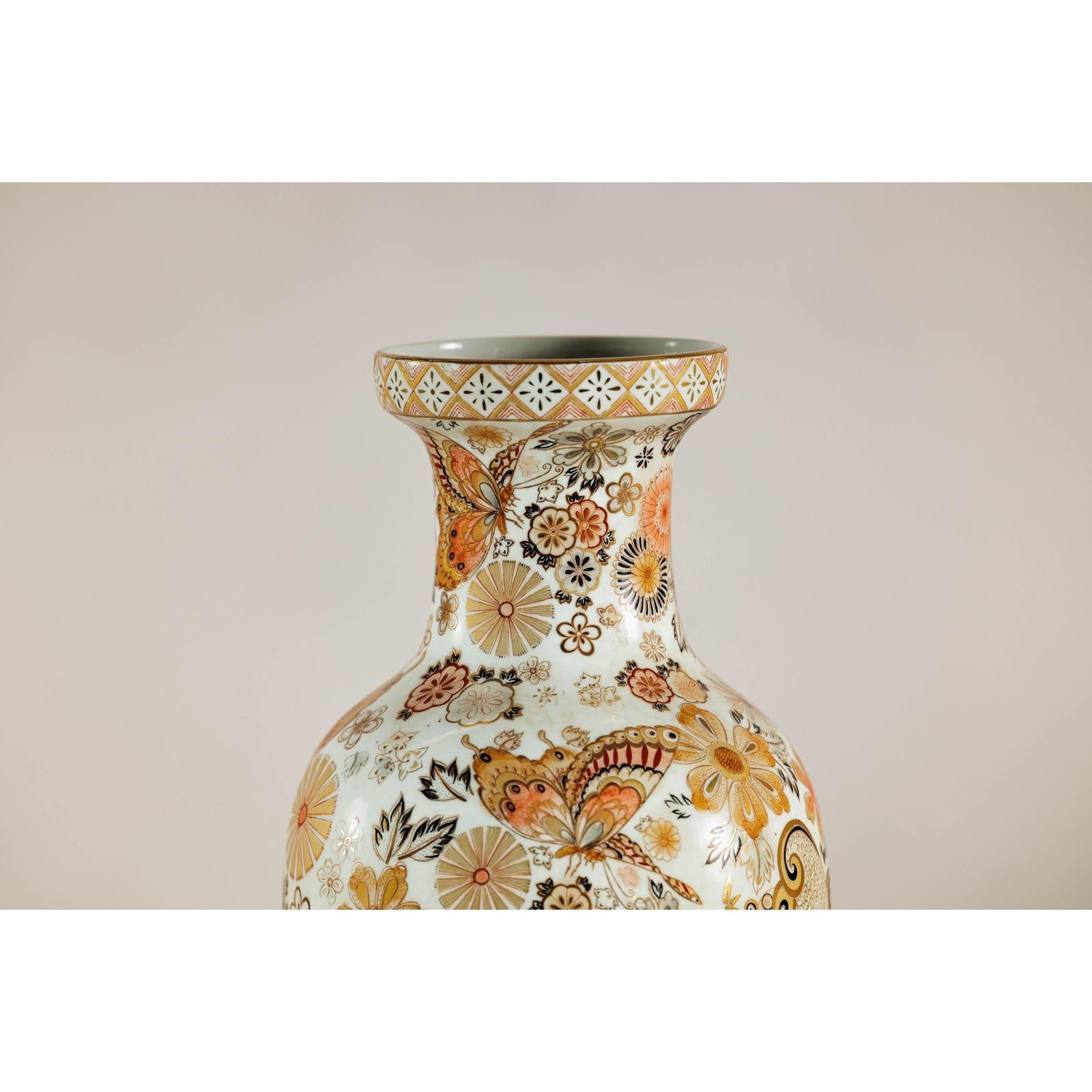Kutani Style Ceramic Vase with Hand-Painted Butterflies and Floral Motifs-4. Asian &amp; Chinese Furniture, Art, Antiques, Vintage Home Décor for sale at FEA Home