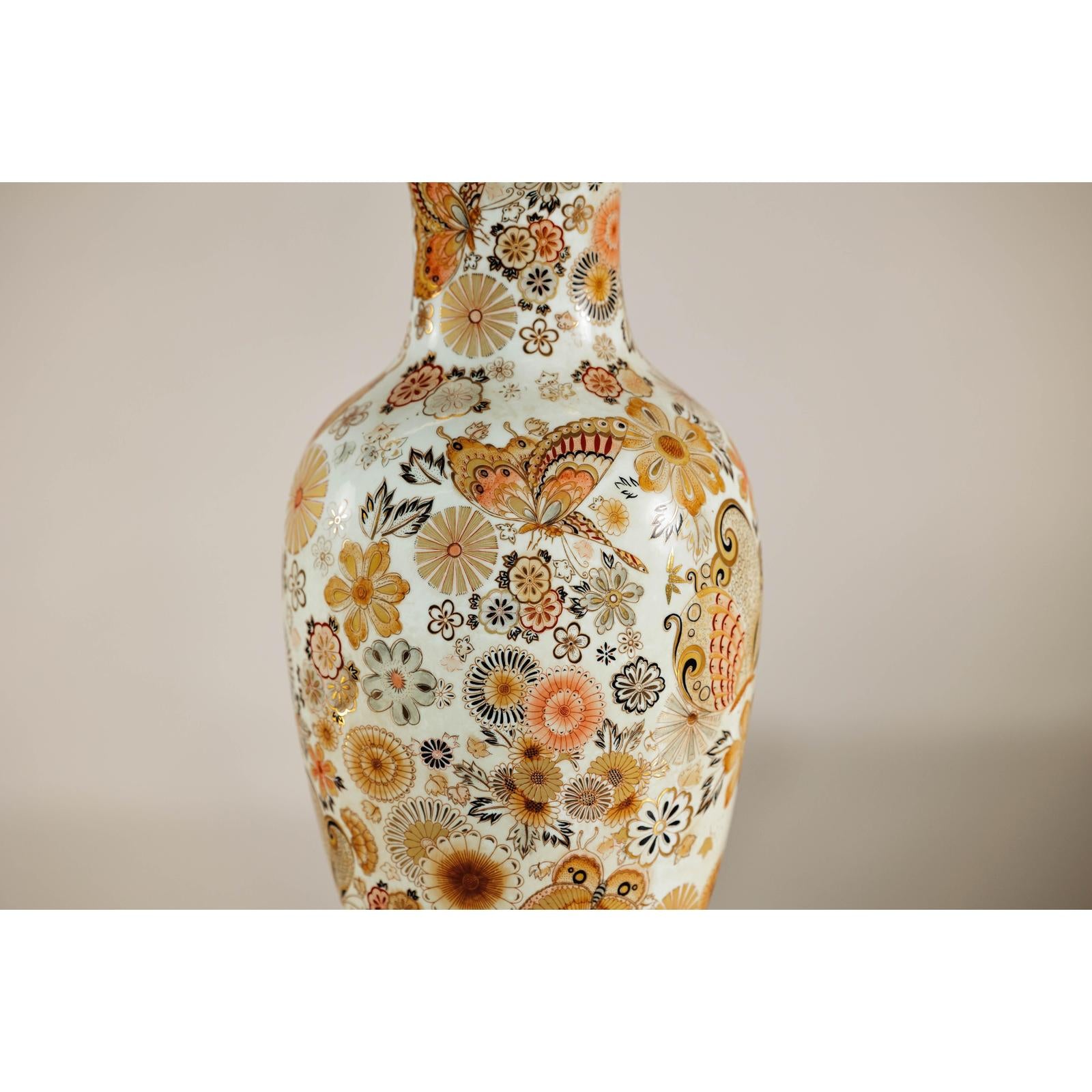 Kutani Style Ceramic Vase with Hand-Painted Butterflies and Floral Motifs-5. Asian &amp; Chinese Furniture, Art, Antiques, Vintage Home Décor for sale at FEA Home