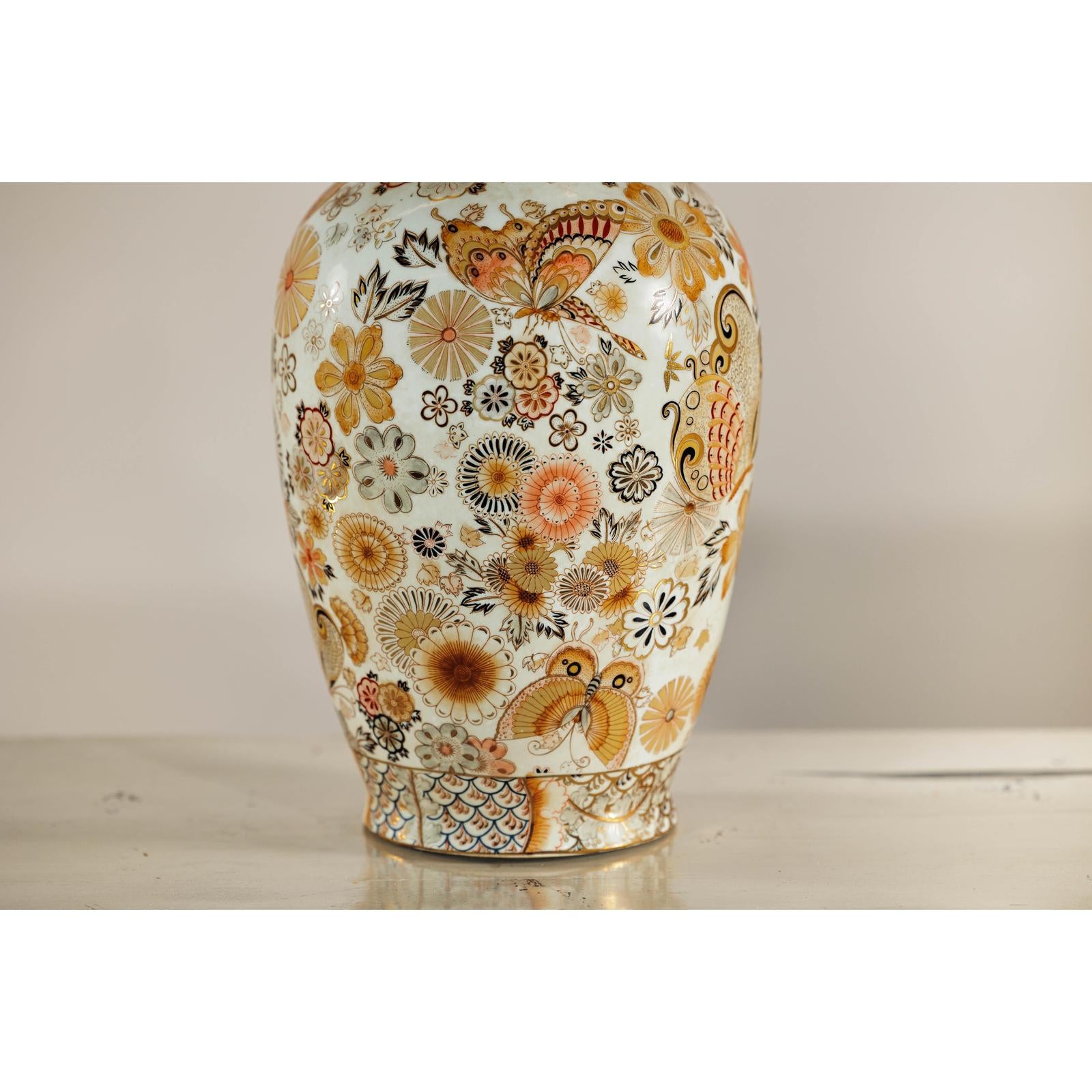 Kutani Style Ceramic Vase with Hand-Painted Butterflies and Floral Motifs-6. Asian &amp; Chinese Furniture, Art, Antiques, Vintage Home Décor for sale at FEA Home