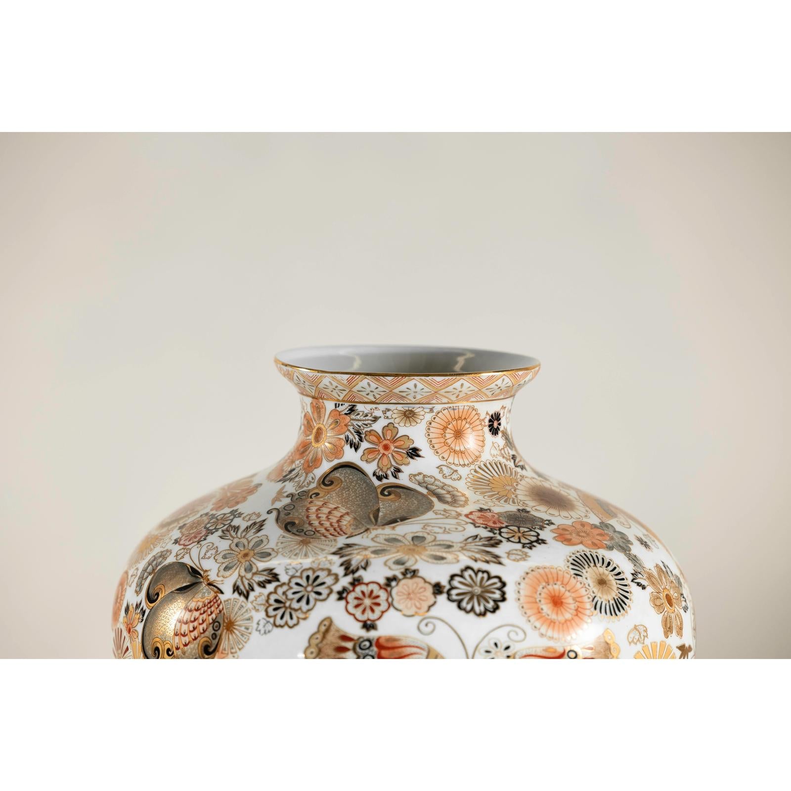 Kutani-Style Vase with Butterflies and Florals on White Ground-10. Asian &amp; Chinese Furniture, Art, Antiques, Vintage Home Décor for sale at FEA Home